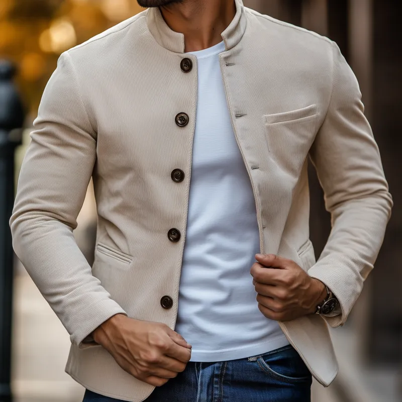 Men's Casual Solid Color Corduroy Stand Collar Single-breasted Slim Short Blazer MTA3075G7M sold by Manly product image thumbnail 3