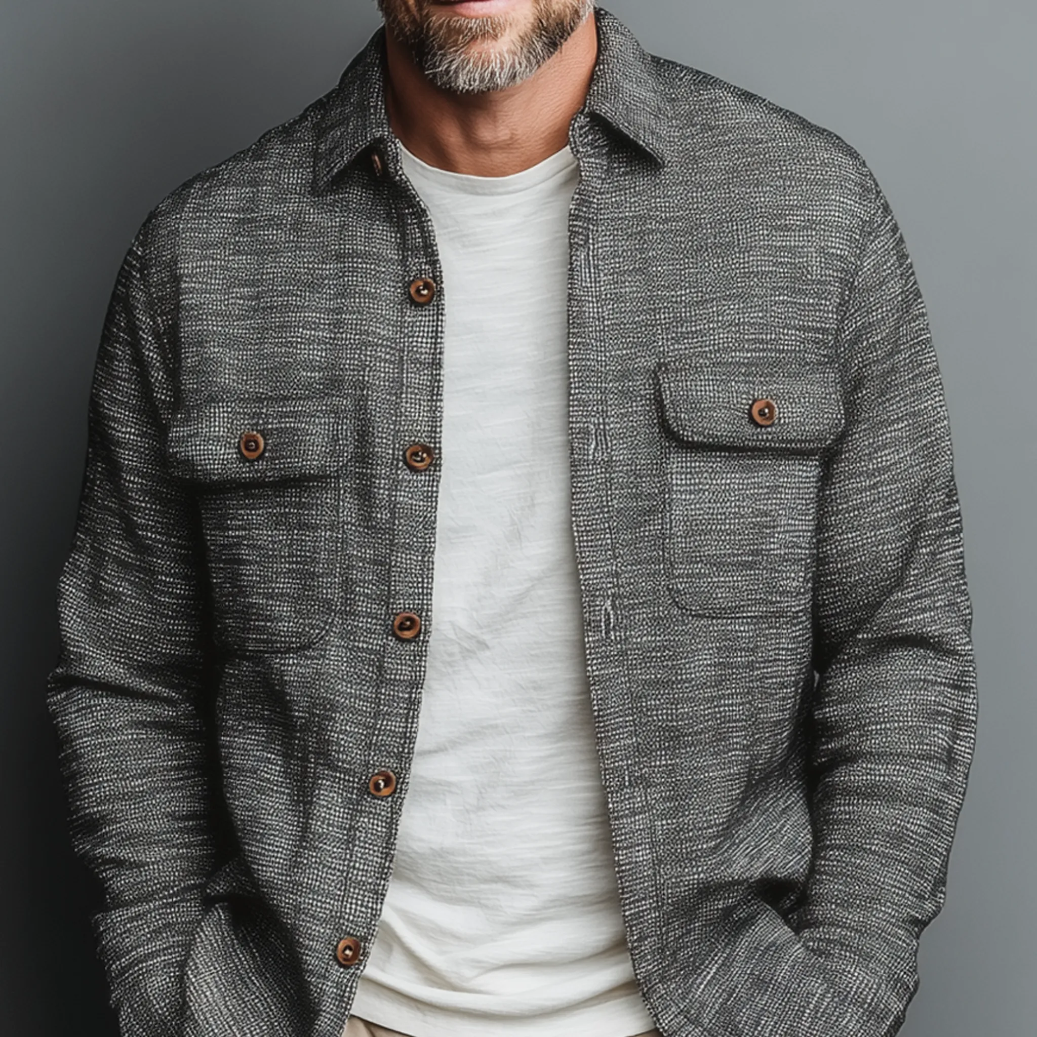 Men's Fashion Casual Lapel Heathered Textured Cotton Blend Long-sleeved Shirt MTA2837G9K sold by Manly product image thumbnail 4