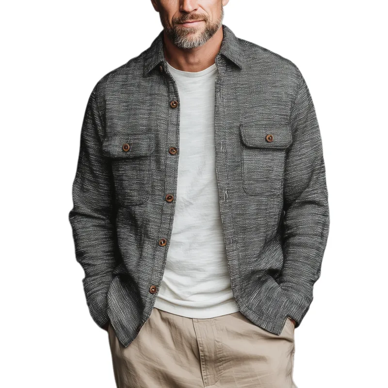 Men's Fashion Casual Lapel Heathered Textured Cotton Blend Long-sleeved Shirt MTA2837G9K sold by Manly