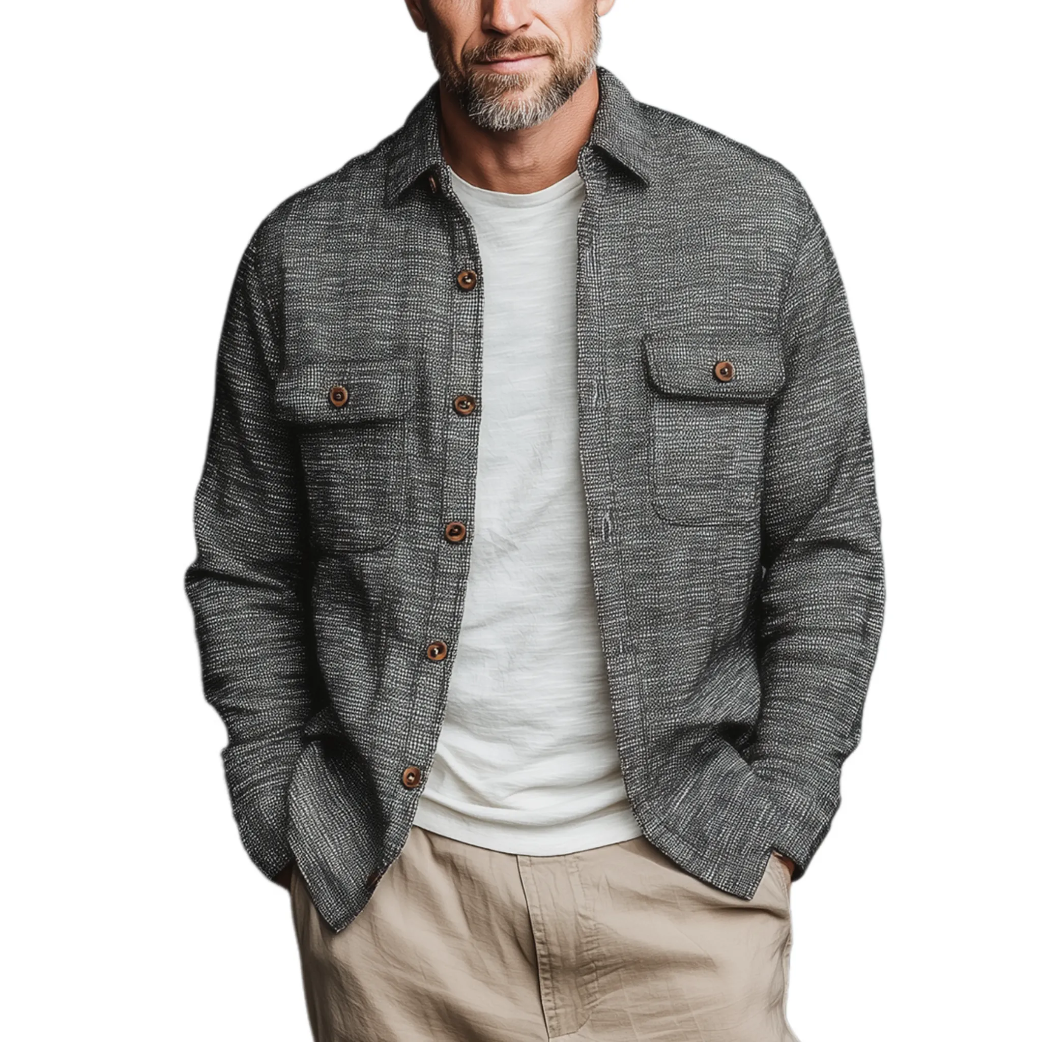 Men's Fashion Casual Lapel Heathered Textured Cotton Blend Long-sleeved Shirt MTA2837G9K sold by Manly