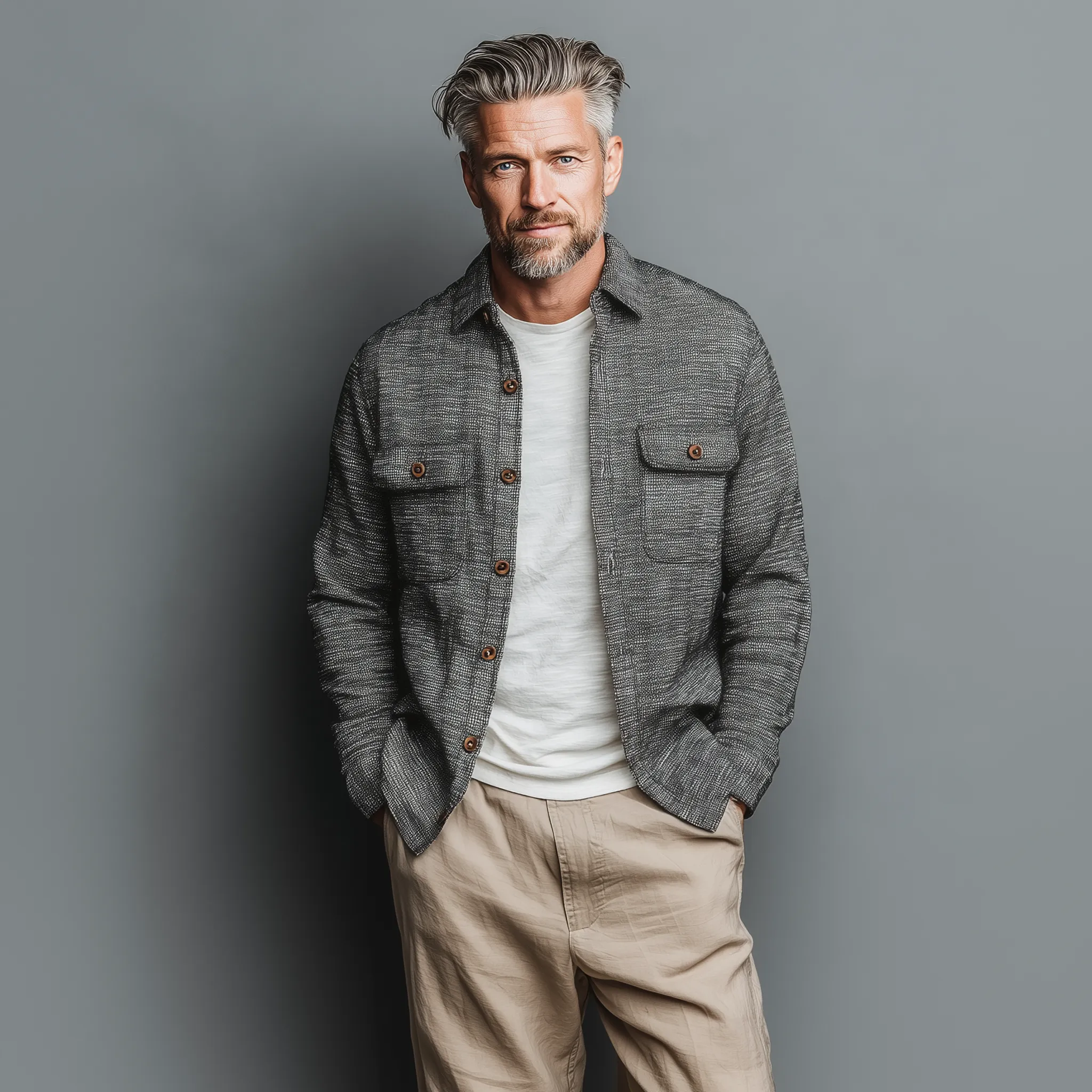 Men's Fashion Casual Lapel Heathered Textured Cotton Blend Long-sleeved Shirt MTA2837G9K sold by Manly product image thumbnail 3