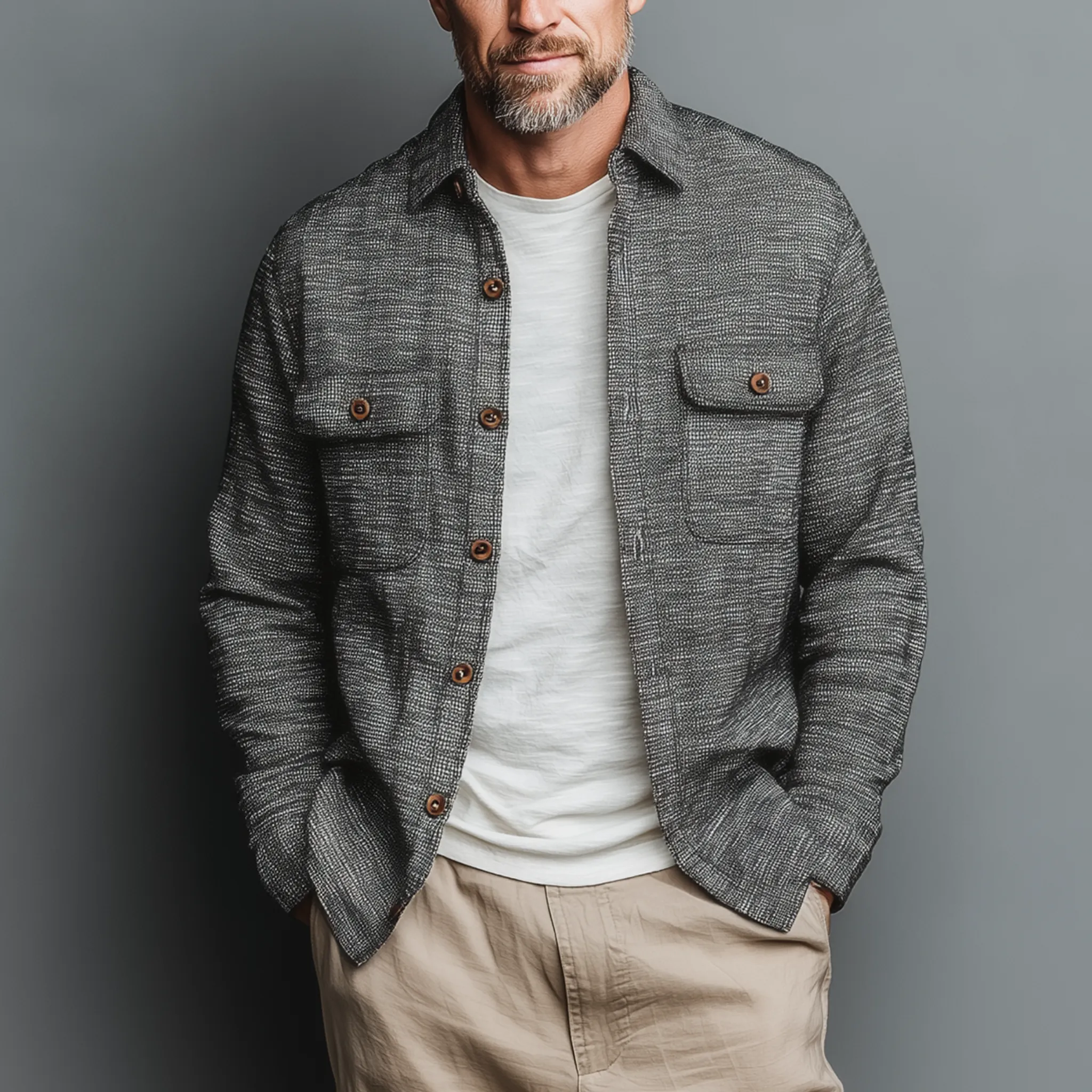 Men's Fashion Casual Lapel Heathered Textured Cotton Blend Long-sleeved Shirt MTA2837G9K sold by Manly product image thumbnail 2