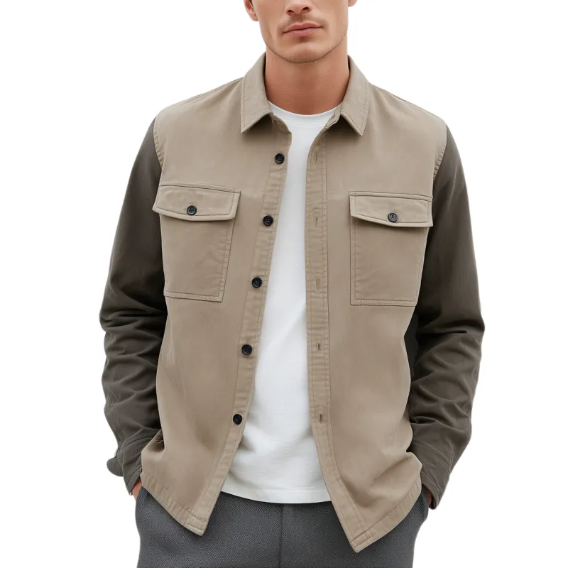 Men's Classic Casual Lapel Contrast Color Stitching Suede Long Sleeve Shirt MTA2970G9K sold by Manly