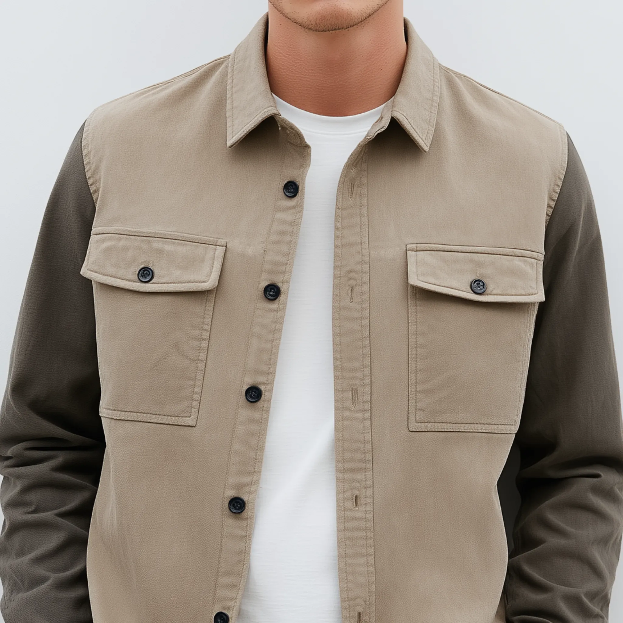 Men's Classic Casual Lapel Contrast Color Stitching Suede Long Sleeve Shirt MTA2970G9K sold by Manly product image thumbnail 4
