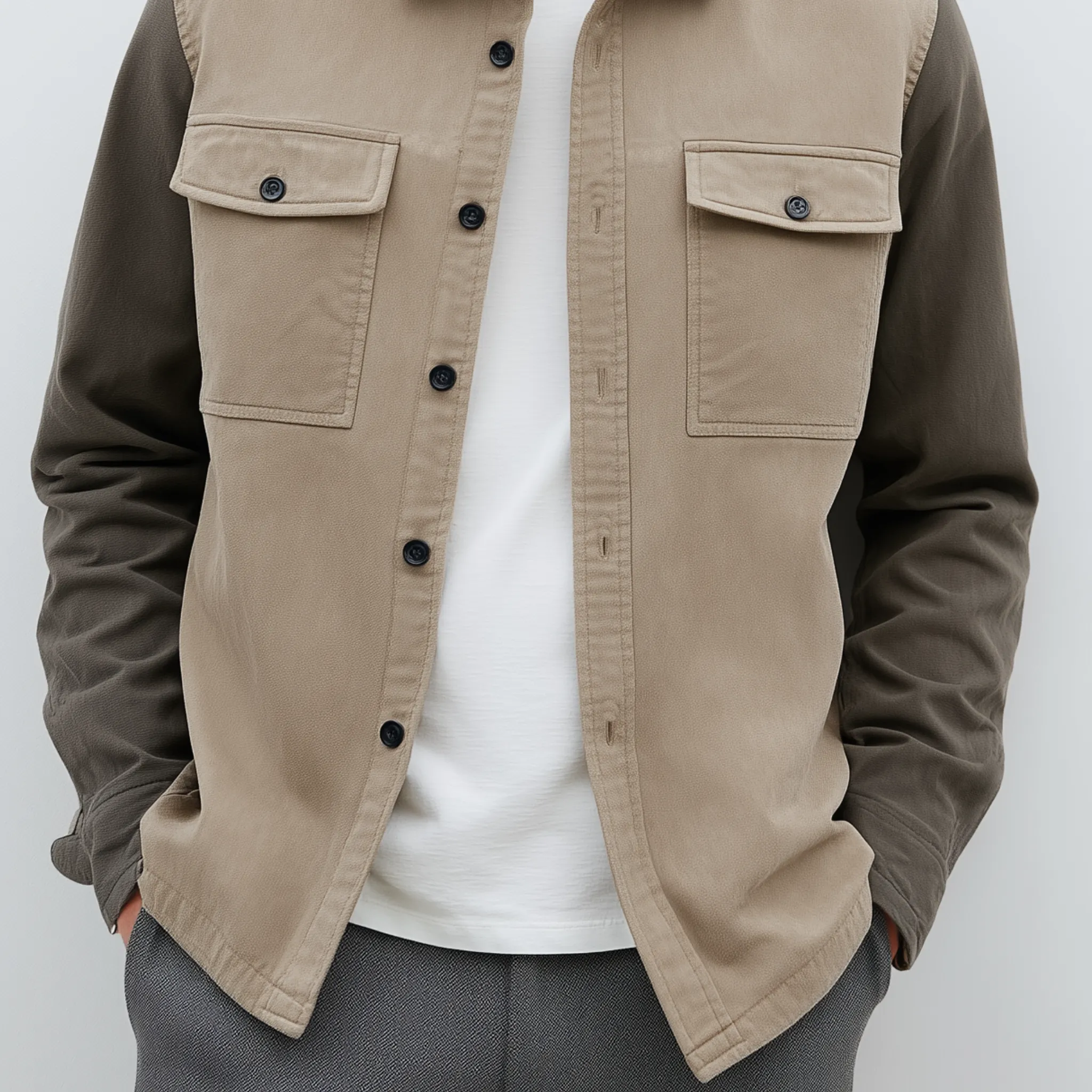 Men's Classic Casual Lapel Contrast Color Stitching Suede Long Sleeve Shirt MTA2970G9K sold by Manly product image thumbnail 5