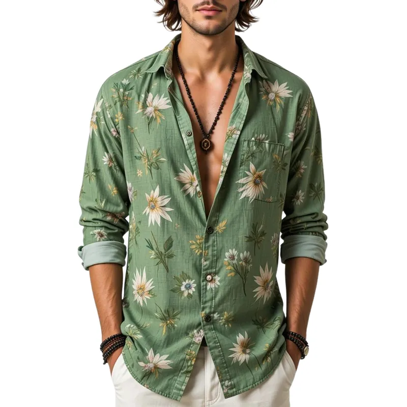 Men's Floral Lapel Long Sleeve Shirt MTA3033G2Z sold by Manly