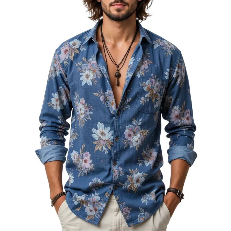 Men's Floral Lapel Long Sleeve Shirt MTA3052G5Z sold by Manly