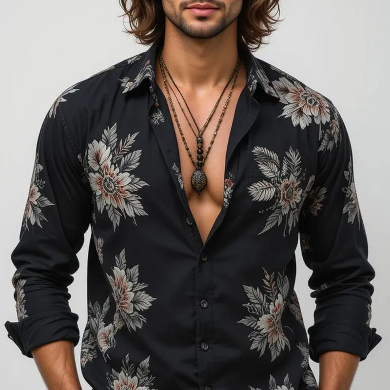 Men's Floral Lapel Long Sleeve Shirt MTA3047G7Z sold by Manly product image thumbnail 3