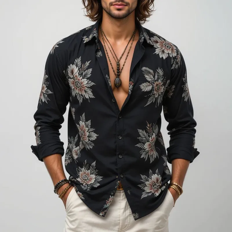 Men's Floral Lapel Long Sleeve Shirt MTA3047G7Z sold by Manly product image thumbnail 2