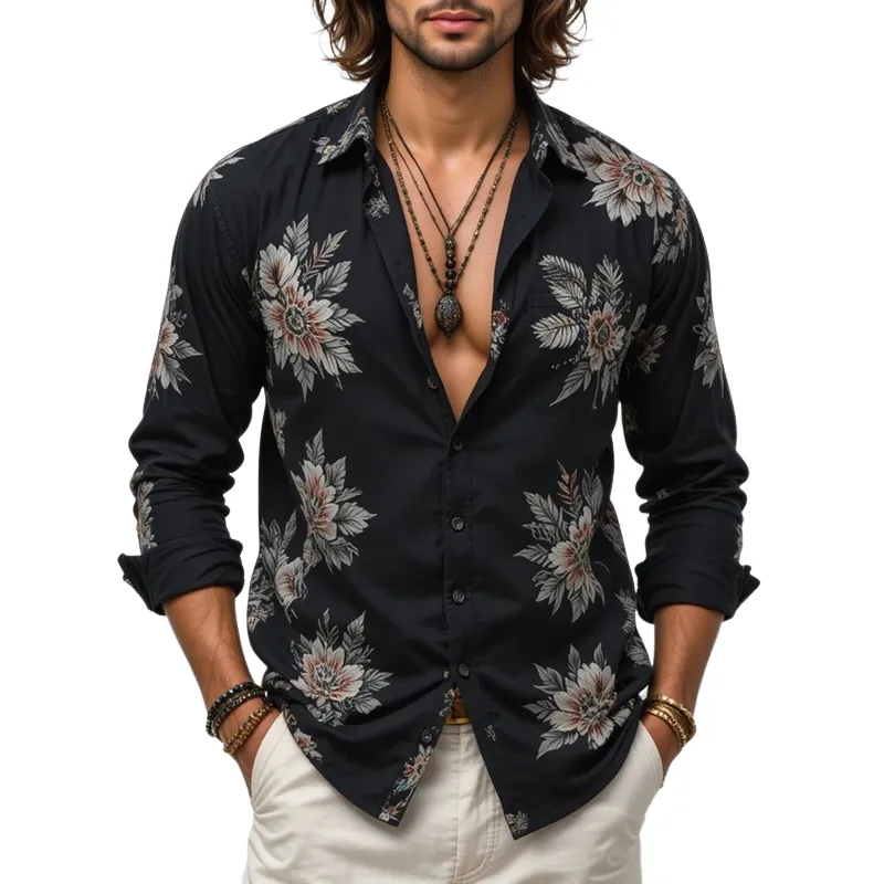 Men's Floral Lapel Long Sleeve Shirt MTA3047G7Z sold by Manly