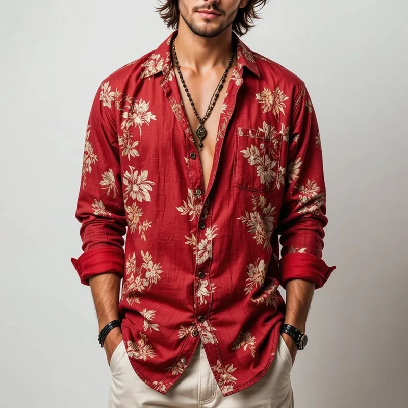 Men's Floral Lapel Long Sleeve Shirt MTA3038G2Z sold by Manly product image thumbnail 2