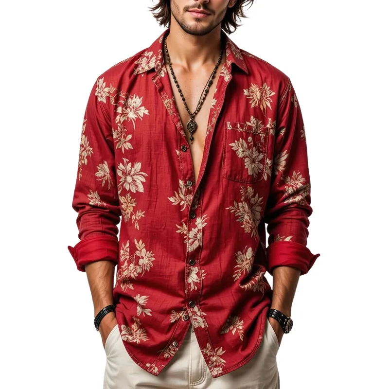 Men's Floral Lapel Long Sleeve Shirt MTA3038G2Z sold by Manly