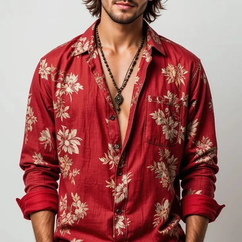 Men's Floral Lapel Long Sleeve Shirt MTA3038G2Z sold by Manly product image thumbnail 3