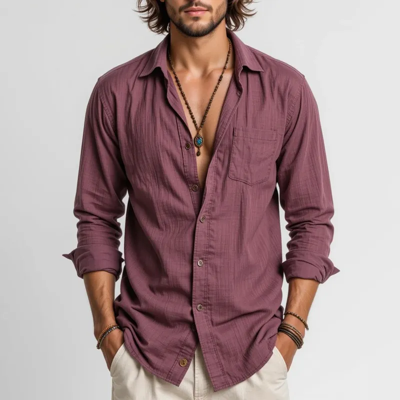 Men's Solid Lapel Long Sleeve Shirt MTA3062G4Z sold by Manly product image thumbnail 2