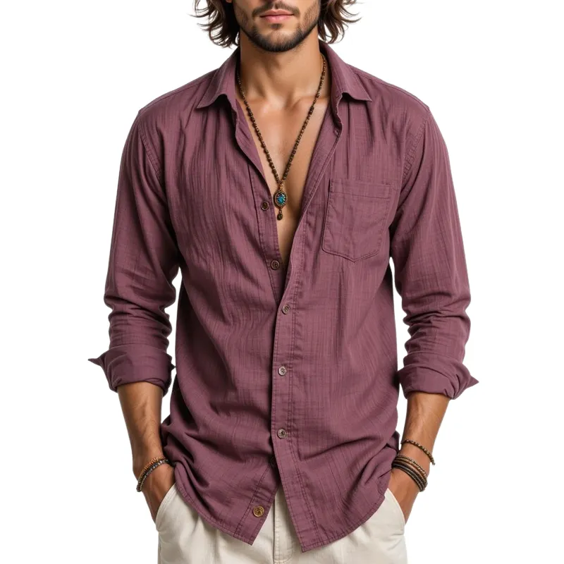 Men's Solid Lapel Long Sleeve Shirt MTA3062G4Z sold by Manly