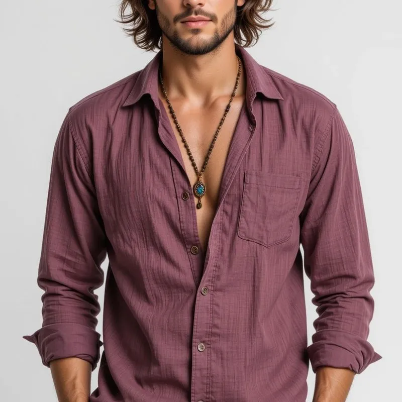 Men's Solid Lapel Long Sleeve Shirt MTA3062G4Z sold by Manly product image thumbnail 3