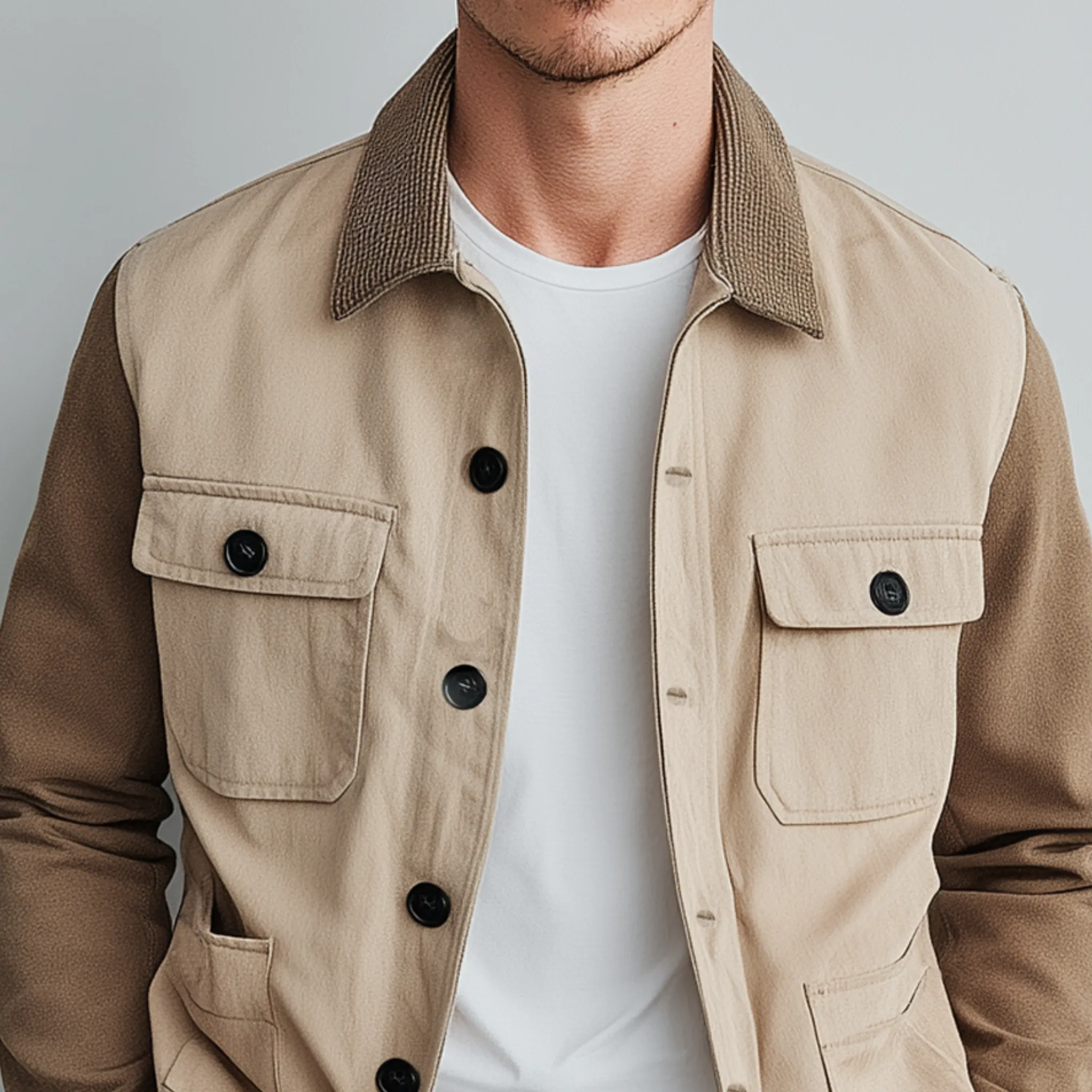 Men's Fashionable Casual Corduroy Collared Collar Stitching Suede And Cotton Blended Multi-pocket Jacket MTA2911G4K sold by Manly product image thumbnail 4