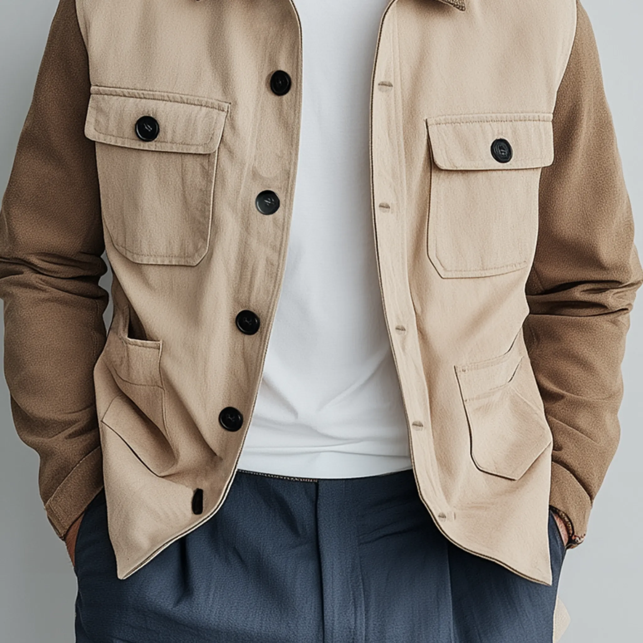 Men's Fashionable Casual Corduroy Collared Collar Stitching Suede And Cotton Blended Multi-pocket Jacket MTA2911G4K sold by Manly product image thumbnail 5