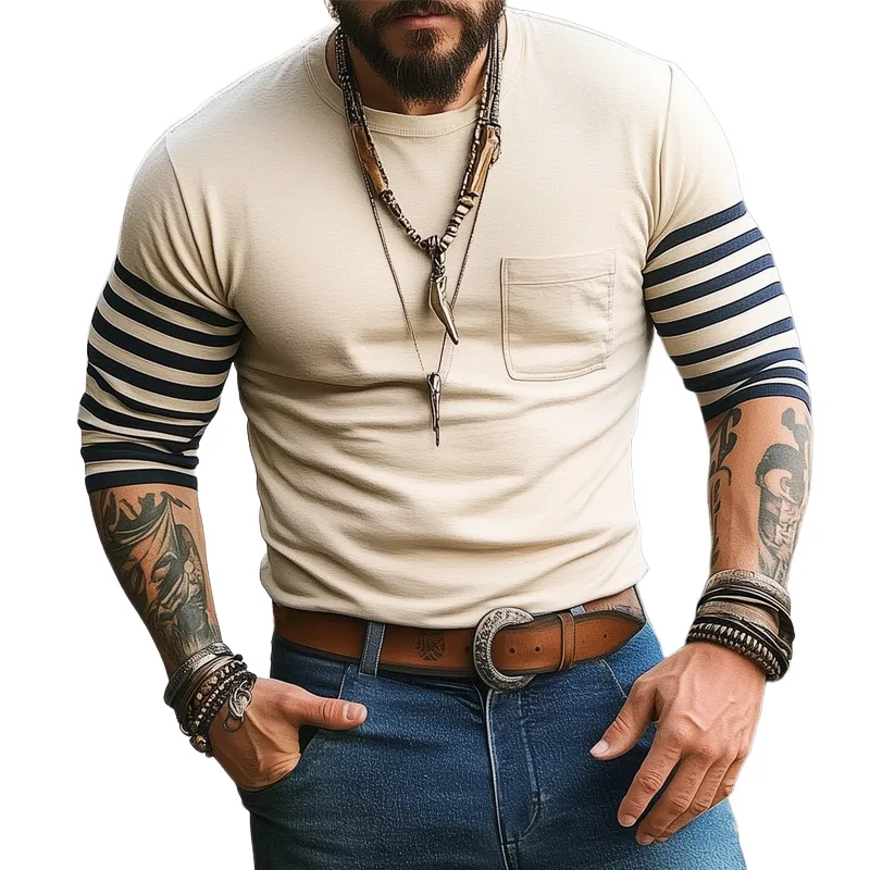 Men's Classic Striped Crew Neck Cotton Long Sleeve T-Shirt MTA3043G0U sold by Manly