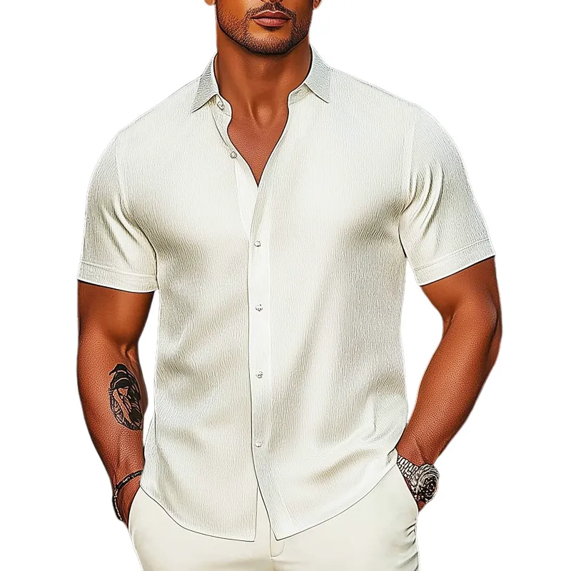Men's Basic Solid Color Textured Short-sleeved Shirt MTA3072G9U sold by Manly