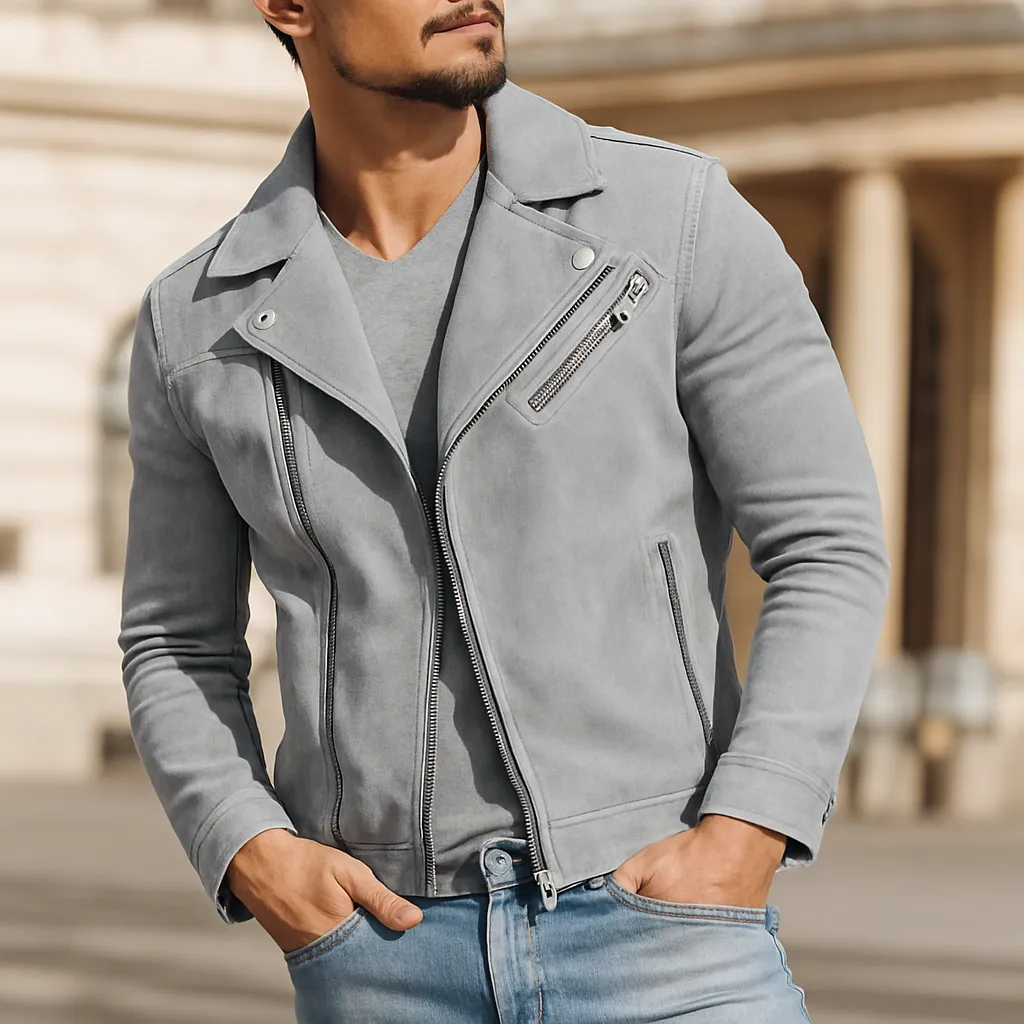 Men's Vintage Solid Color Faux Suede Diagonal Zipper Motorcycle Jacket MTA0288H3X sold by Manly product image thumbnail 5