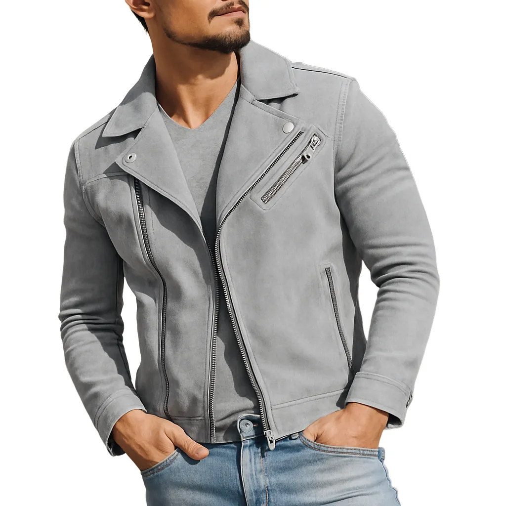 Men's Vintage Solid Color Faux Suede Diagonal Zipper Motorcycle Jacket MTA0288H3X sold by Manly