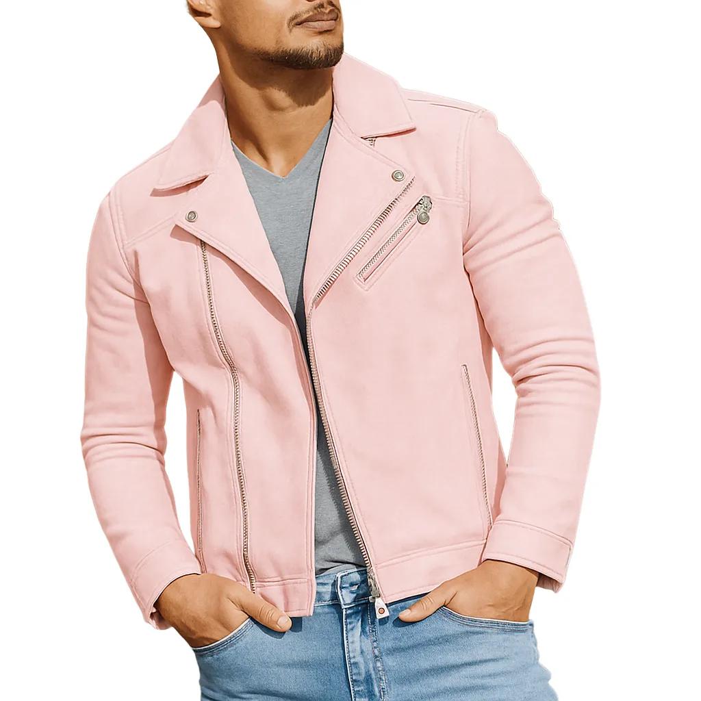 Men's Vintage Solid Color Faux Suede Diagonal Zipper Motorcycle Jacket MTA0288H3X sold by Manly product image thumbnail 3