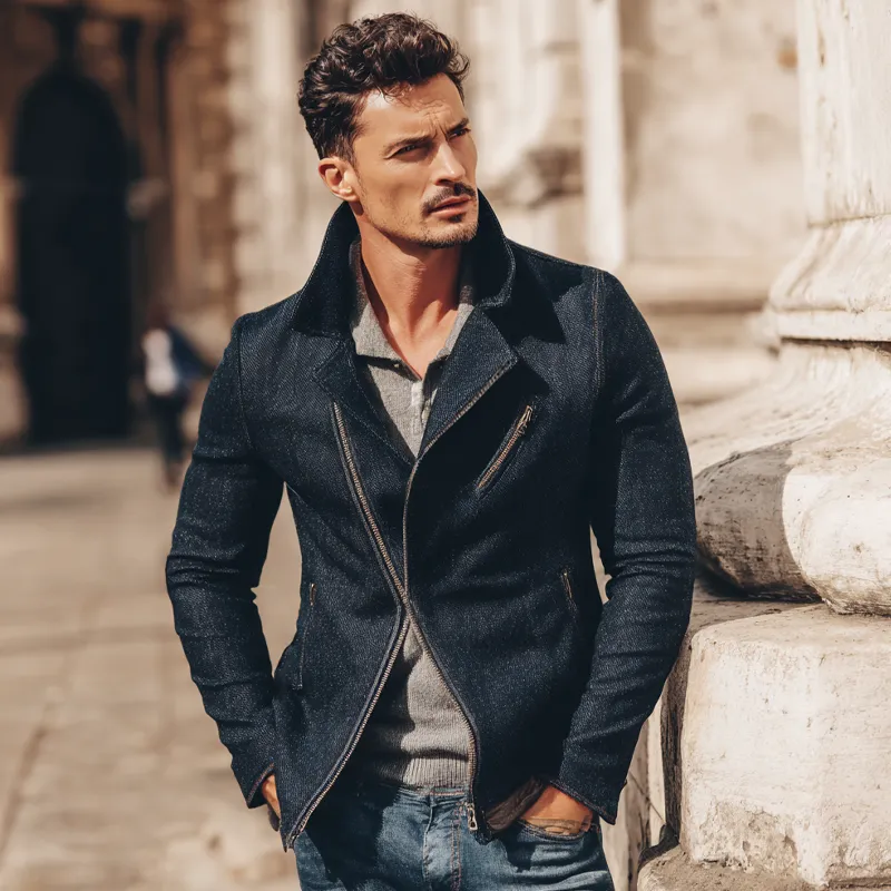 Men's Vintage Cotton Twill Blend Zip-Up Jacket MTA0229H3X sold by Manly product image thumbnail 4