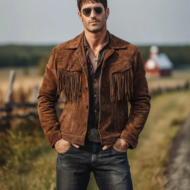 Men's Vintage Faux Suede Tassel Jacket MTA0156H5X sold by Manly product image thumbnail 4