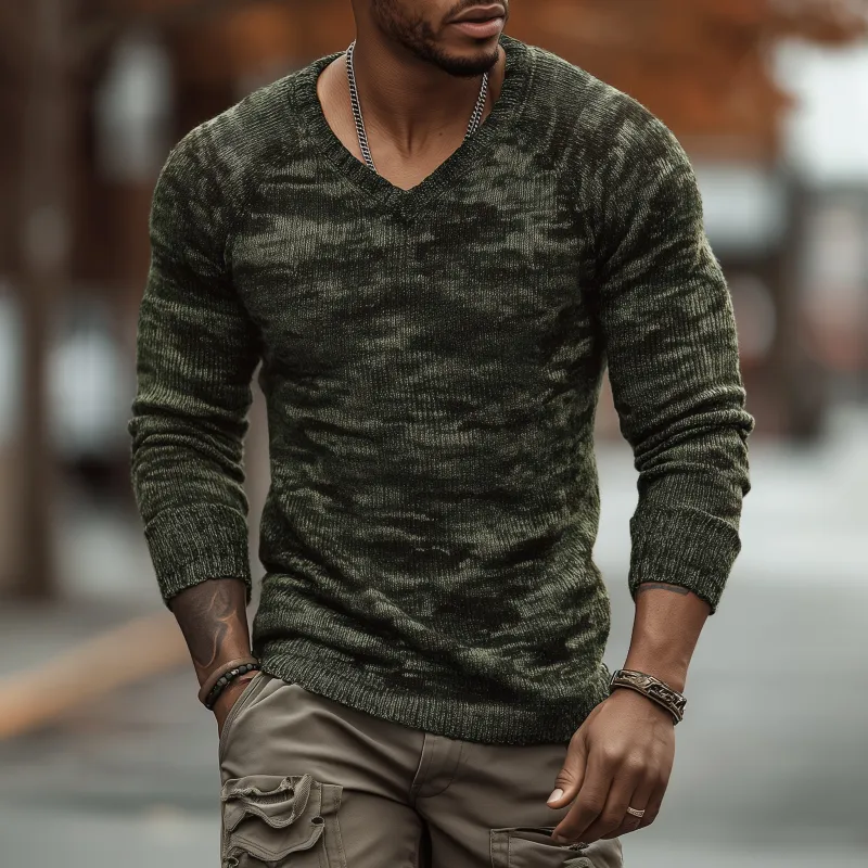 Men's Casual Outdoor Camouflage Jacquard V-neck Slim Fit Pullover Knitted Long-sleeved Sweater MTA0118H6M sold by Manly product image thumbnail 2