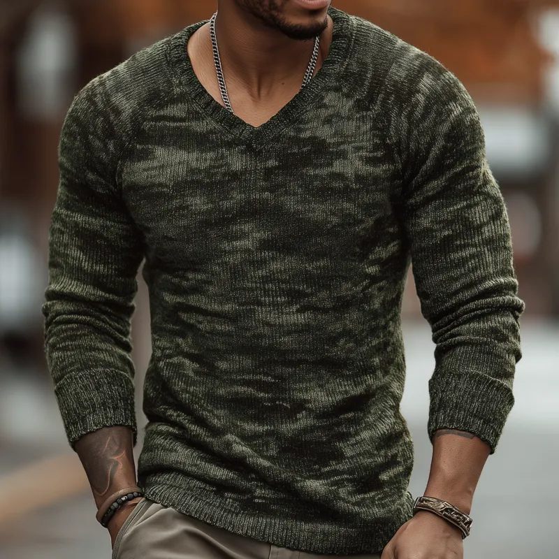 Men's Casual Outdoor Camouflage Jacquard V-neck Slim Fit Pullover Knitted Long-sleeved Sweater MTA0118H6M sold by Manly product image thumbnail 3
