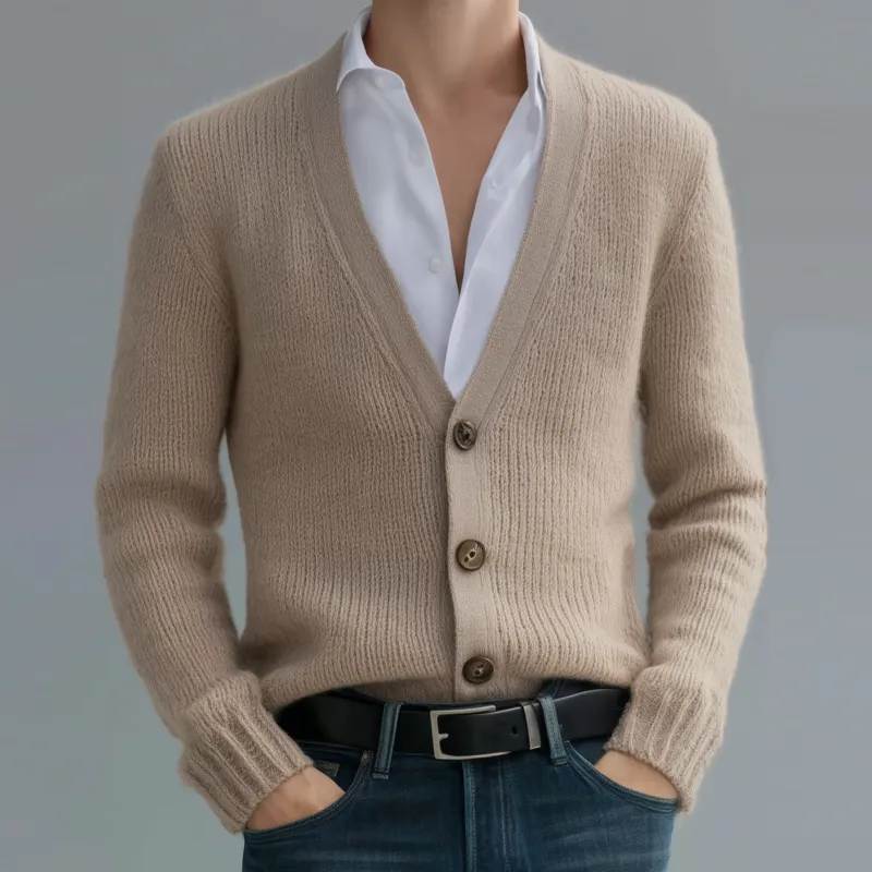 Men's Vintage Elegant Solid Color V-Neck Single-Breasted Slim Fit Soft Knit Cardigan MTA0196H2M sold by Manly product image thumbnail 3