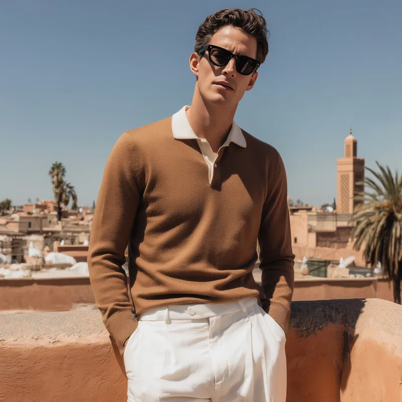 Men's Vintage Elegant Colorblock Lapel Slim Fit Pullover Knitted Long Sleeve Polo Shirt MTA0130H3M sold by Manly product image thumbnail 3