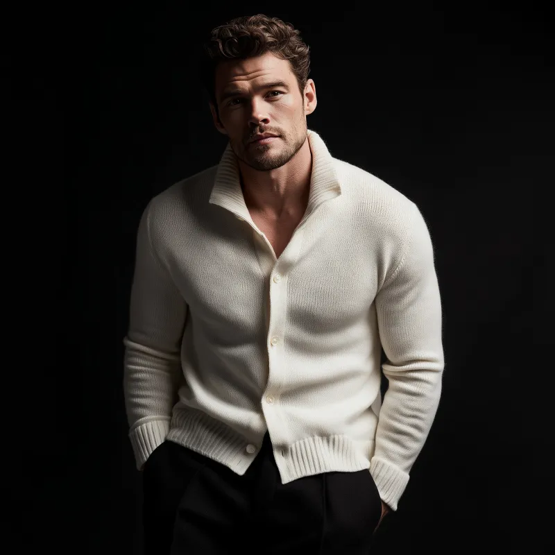 Men's Casual Solid Color Lapel Single-breasted Slim Fit Soft Knitted Cardigan MTA0250H2M sold by Manly product image thumbnail 3