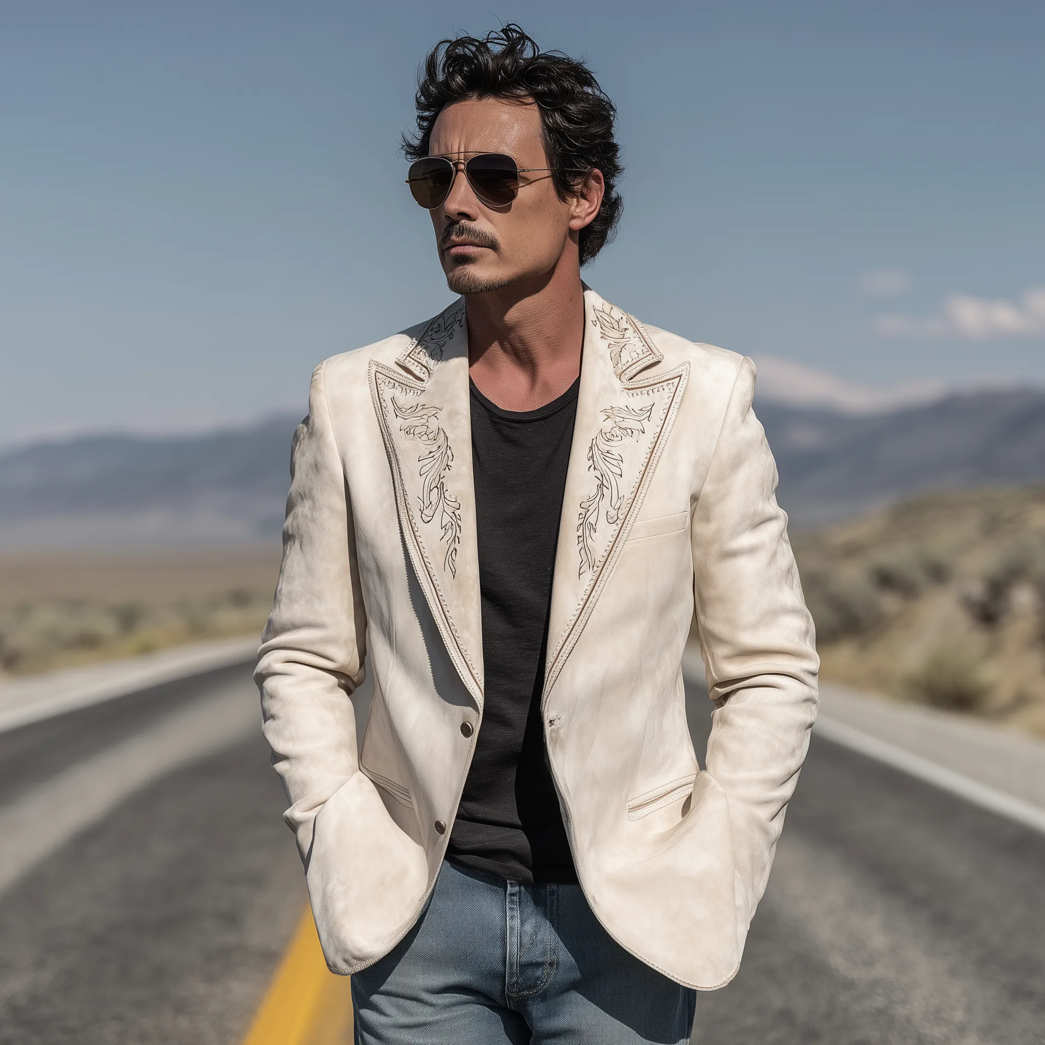 Men's Classic Retro Western Cowboy Style Suede Embroidered Single-breasted Blazer MTA0217H3K sold by Manly product image thumbnail 3