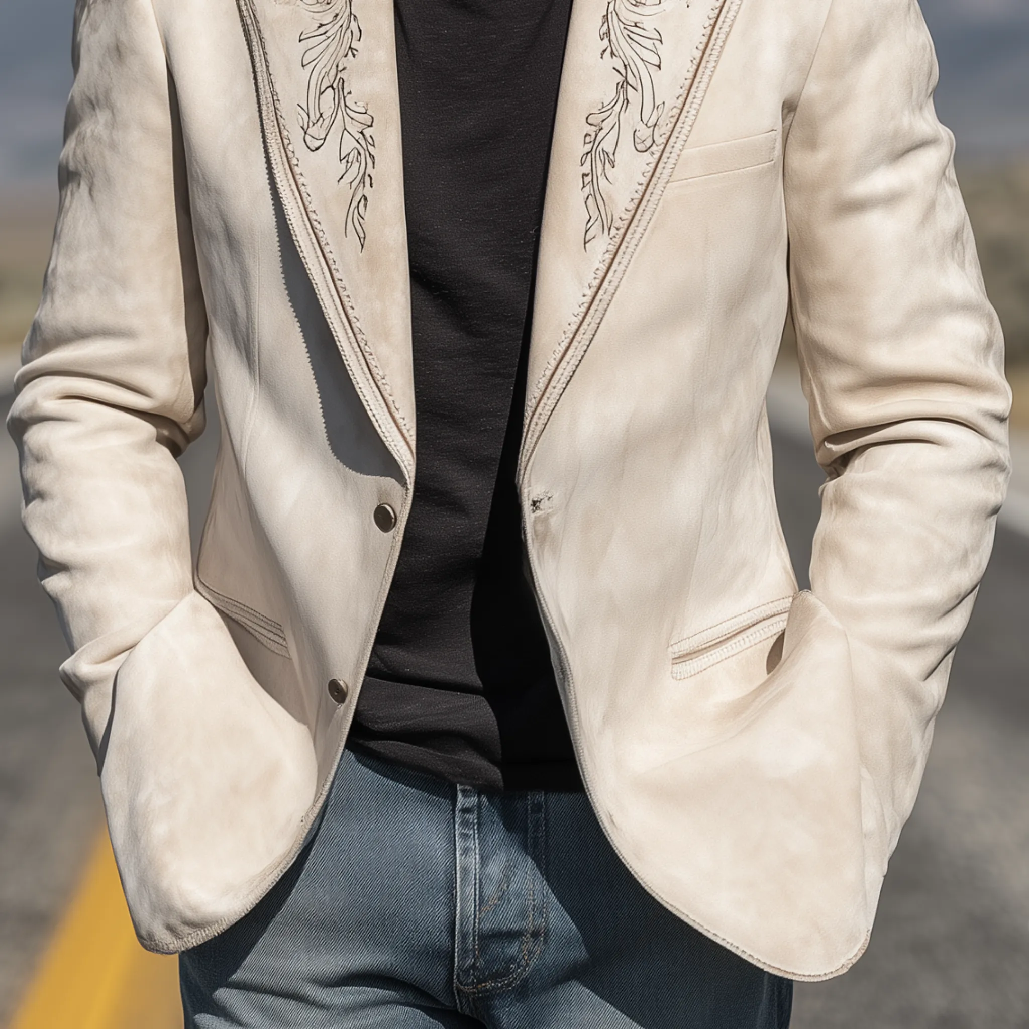 Men's Classic Retro Western Cowboy Style Suede Embroidered Single-breasted Blazer MTA0217H3K sold by Manly product image thumbnail 5