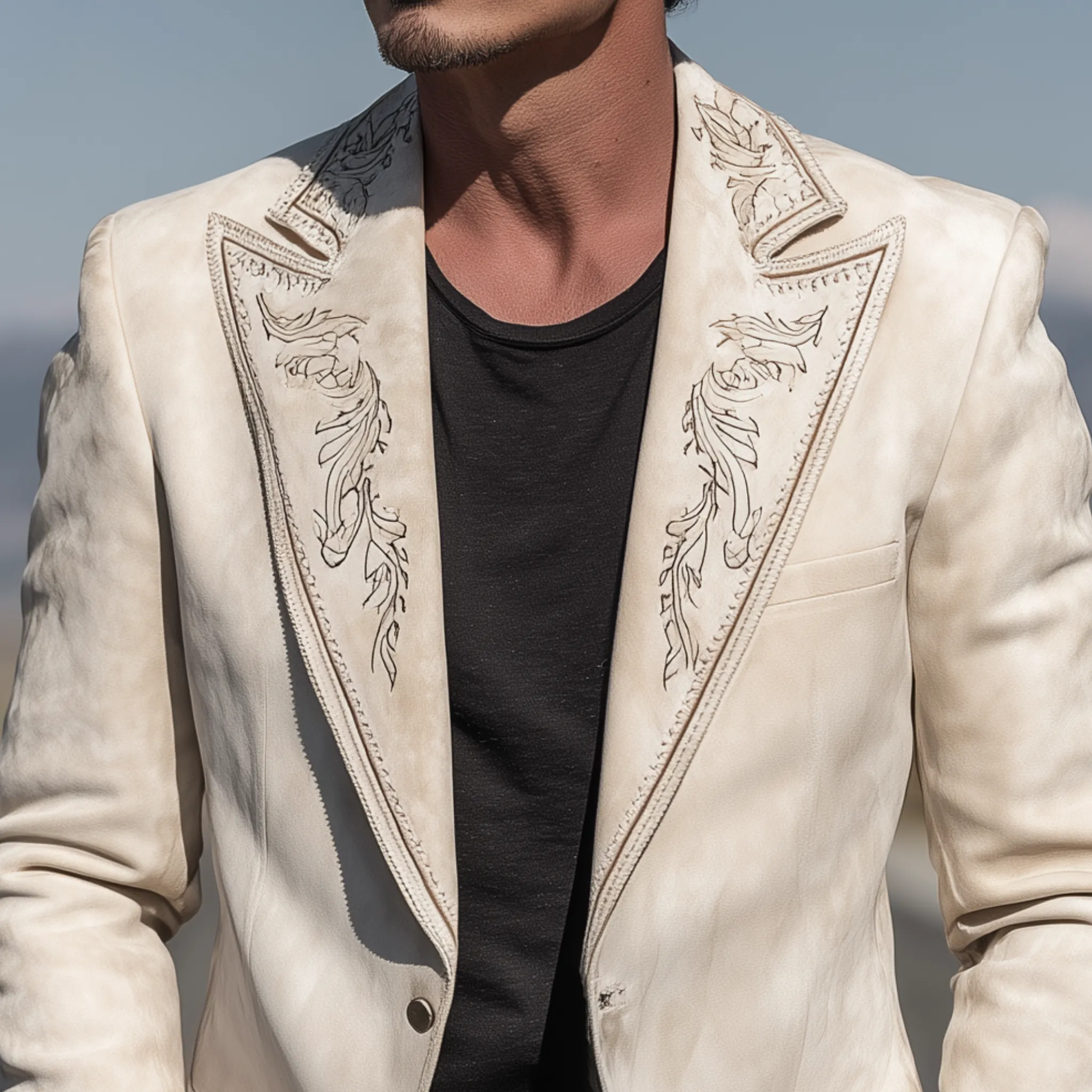 Men's Classic Retro Western Cowboy Style Suede Embroidered Single-breasted Blazer MTA0217H3K sold by Manly product image thumbnail 4