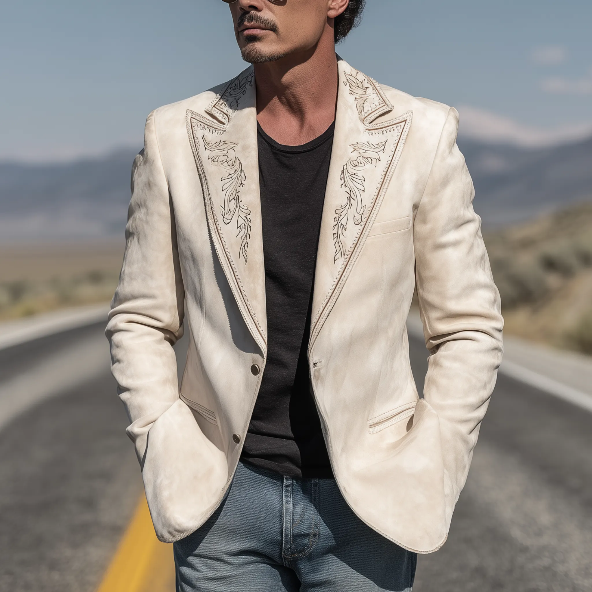 Men's Classic Retro Western Cowboy Style Suede Embroidered Single-breasted Blazer MTA0217H3K sold by Manly product image thumbnail 2