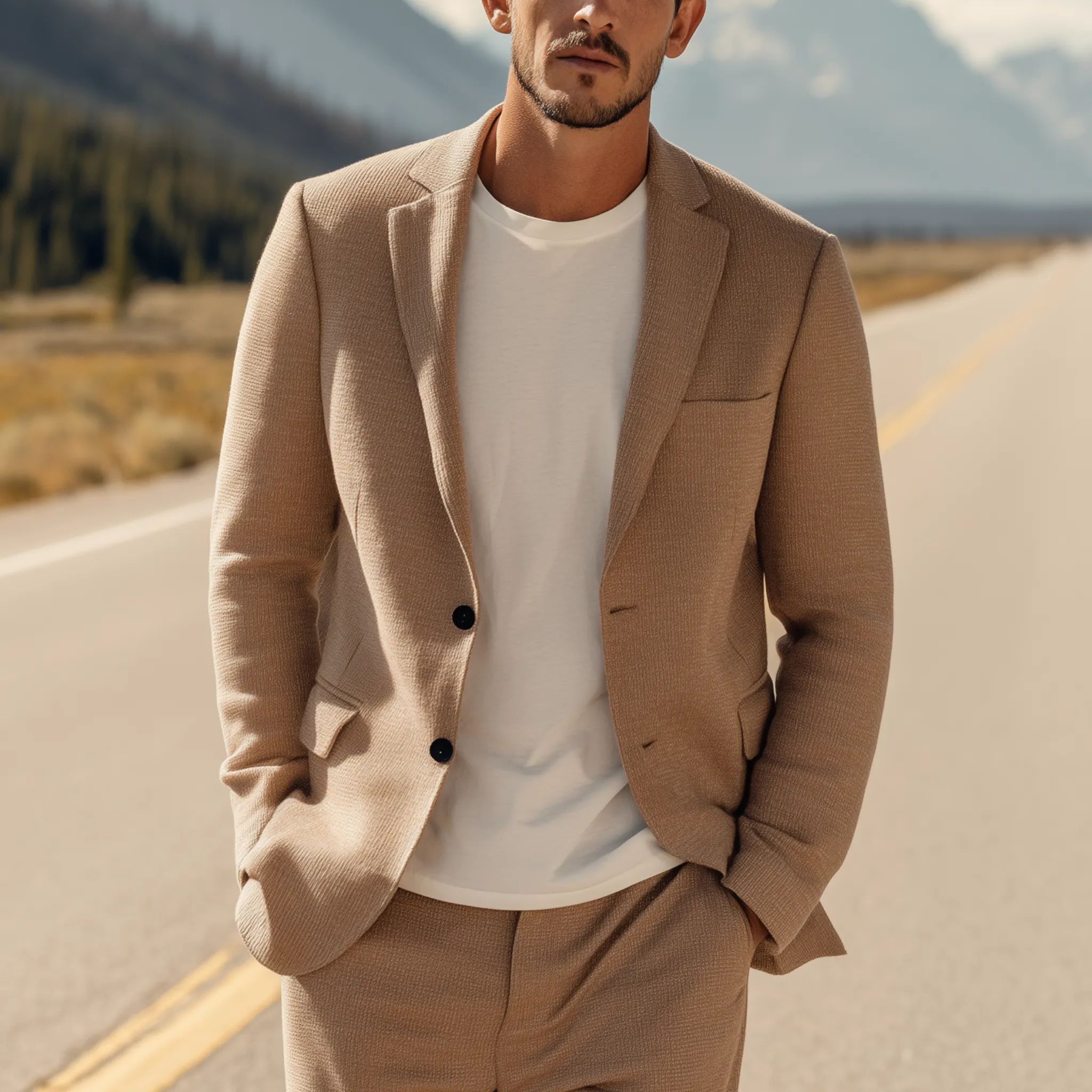 Men's Classic Casual Solid Color Single-breasted Slim Fit Knitted Blazer MTA0206H8K sold by Manly product image thumbnail 2