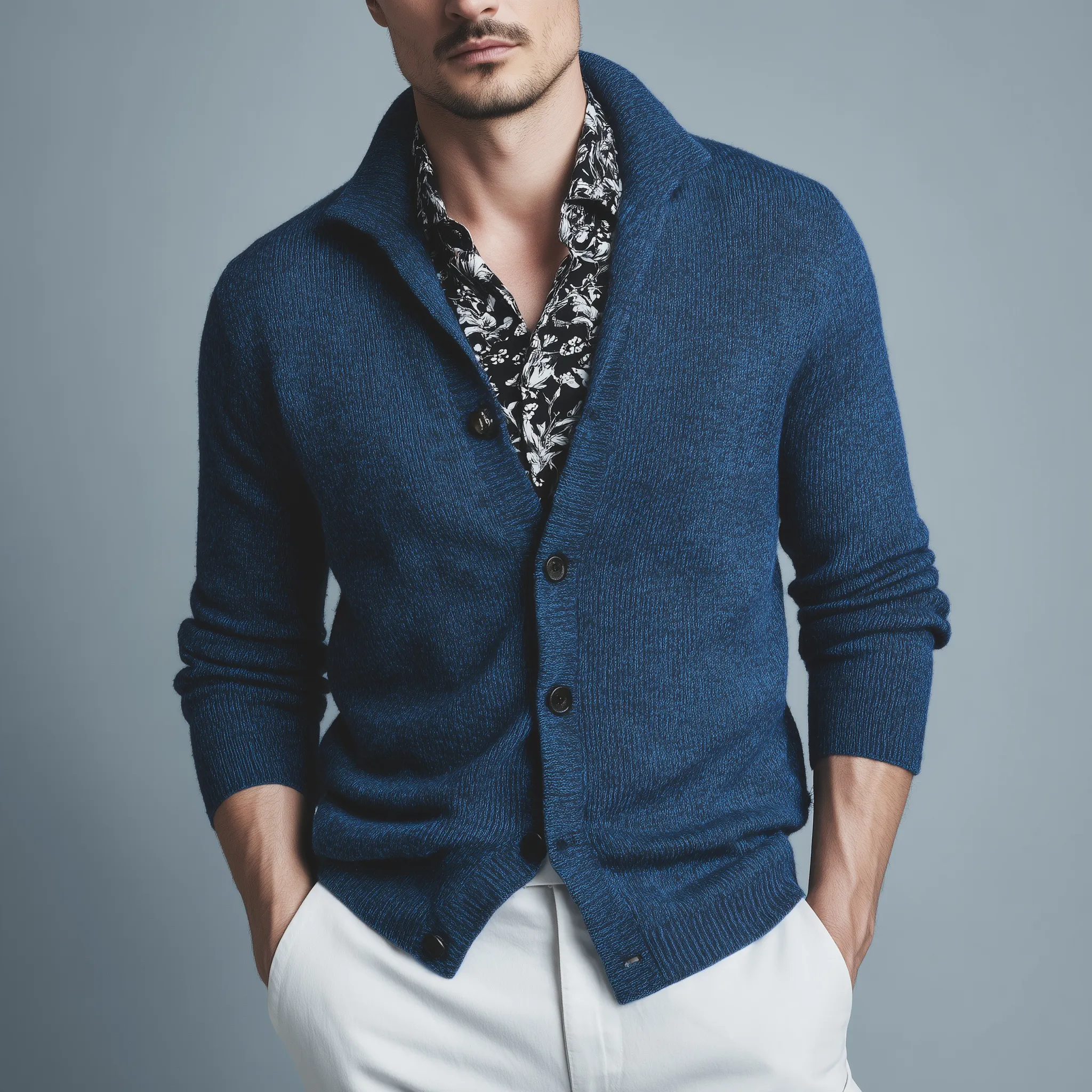 Men's Classic Retro Stand Collar Slim Long Sleeve Knitted Cardigan MTA0270H0K sold by Manly product image thumbnail 2