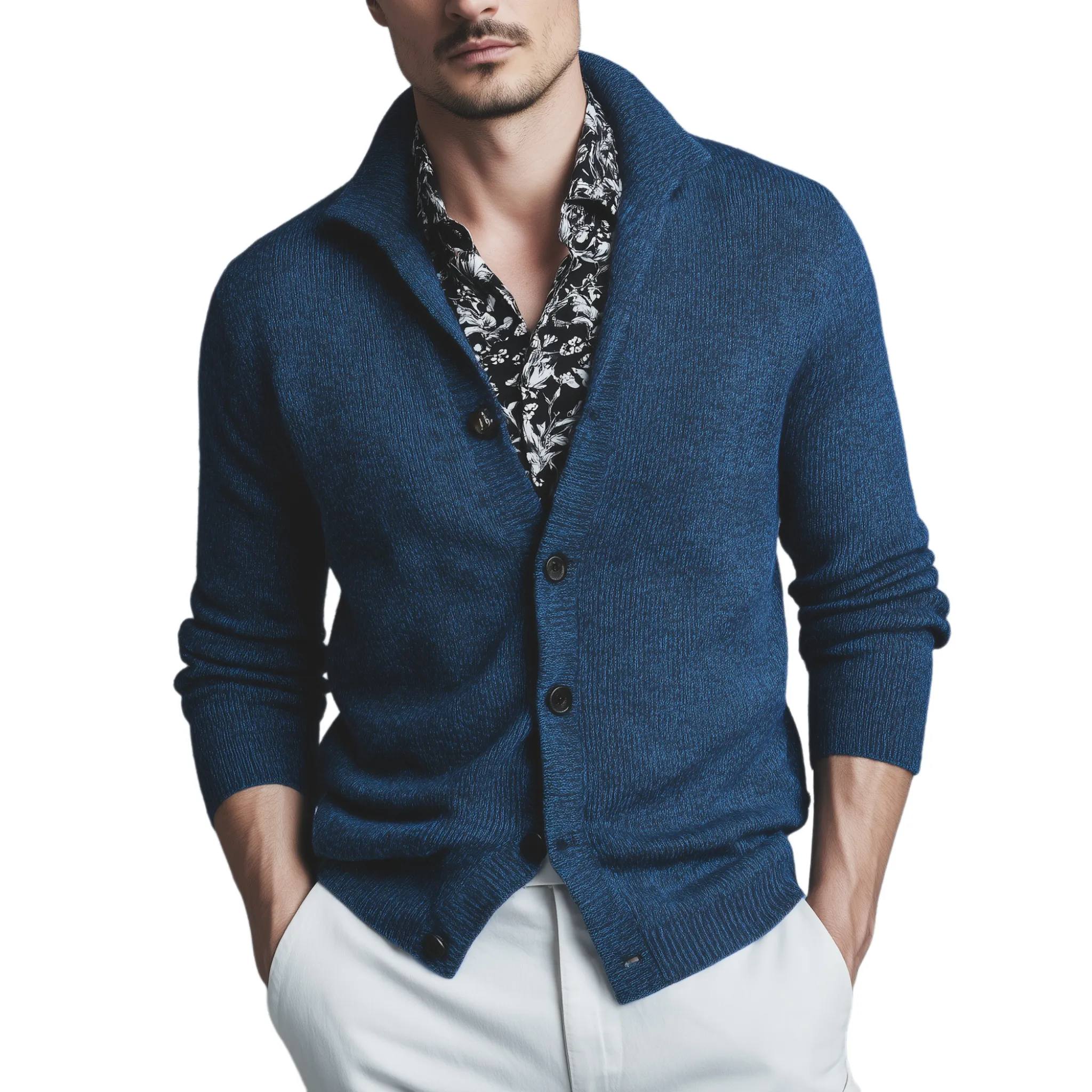 Men's Classic Retro Stand Collar Slim Long Sleeve Knitted Cardigan MTA0270H0K sold by Manly