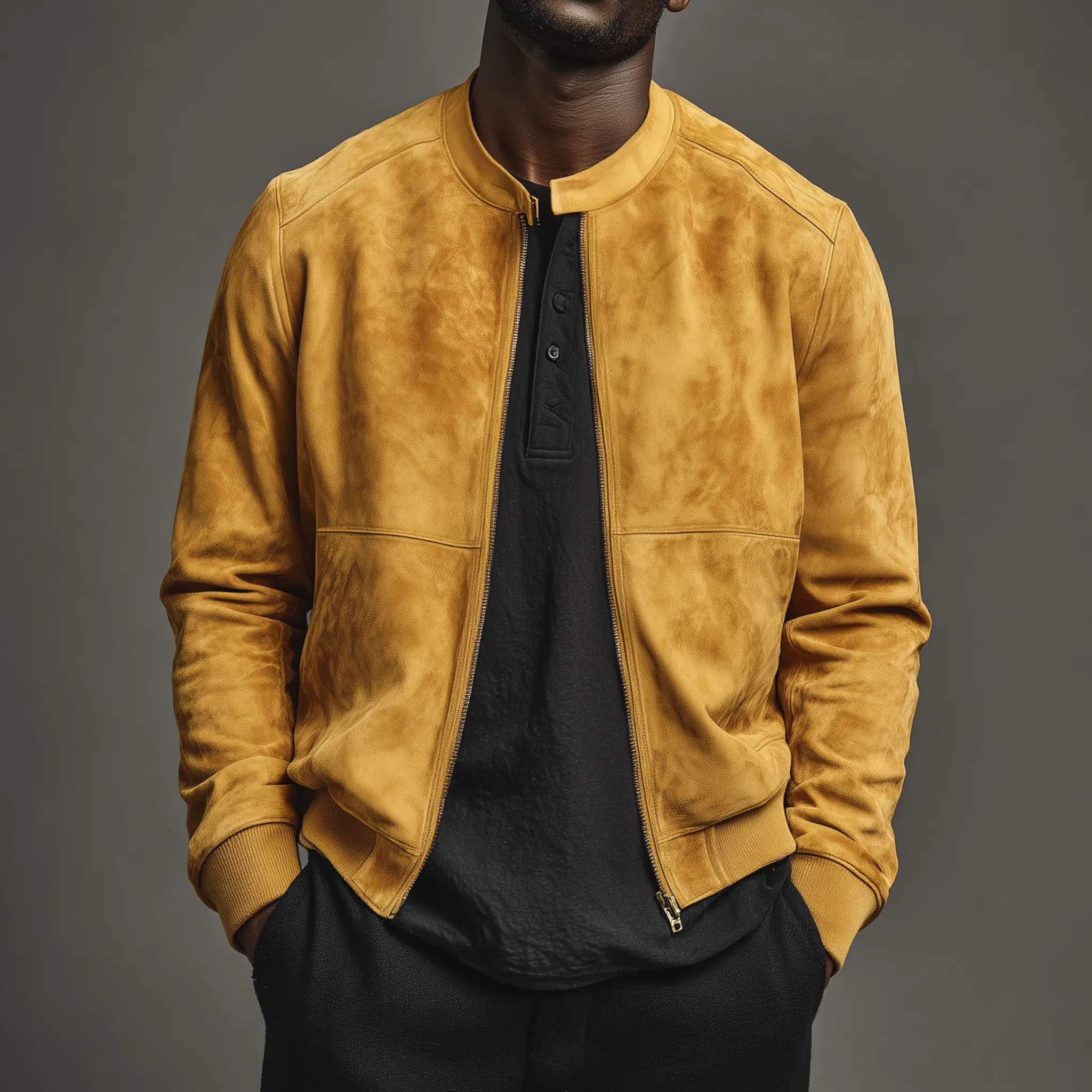 Men's Classic Casual Suede Stand Collar Loose Zipper Thin Jacket MTA0271H2K sold by Manly product image thumbnail 2