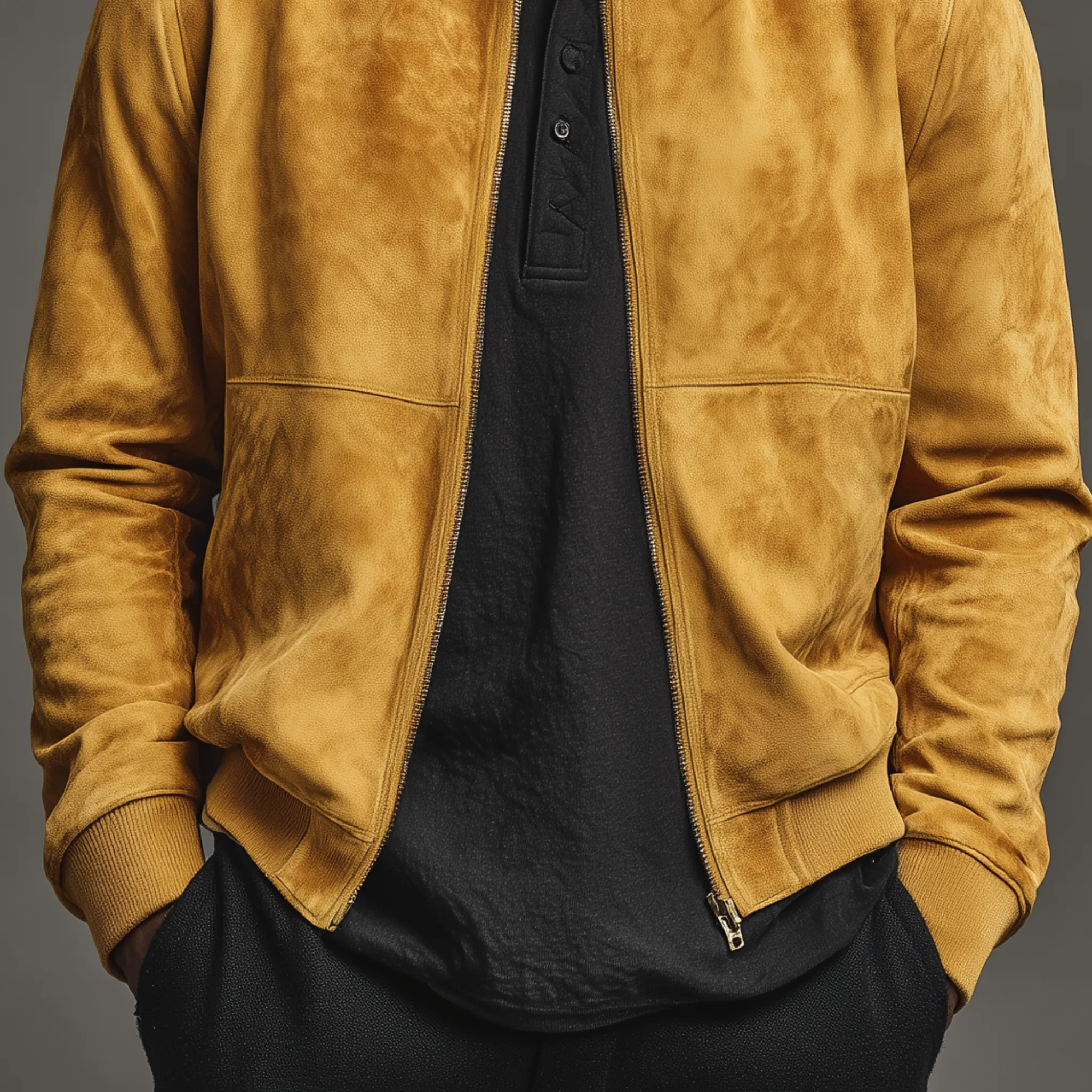 Men's Classic Casual Suede Stand Collar Loose Zipper Thin Jacket MTA0271H2K sold by Manly product image thumbnail 4