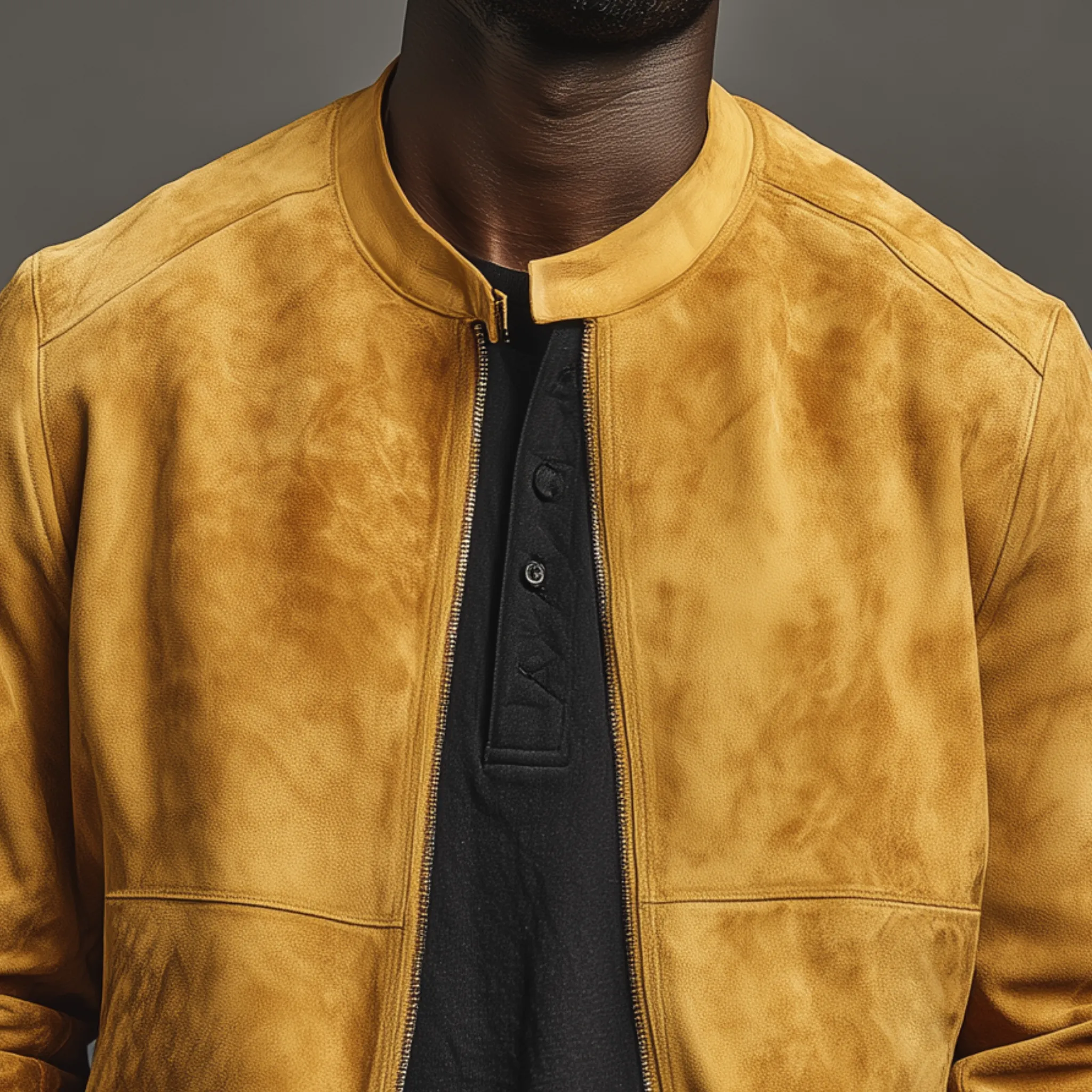 Men's Classic Casual Suede Stand Collar Loose Zipper Thin Jacket MTA0271H2K sold by Manly product image thumbnail 3