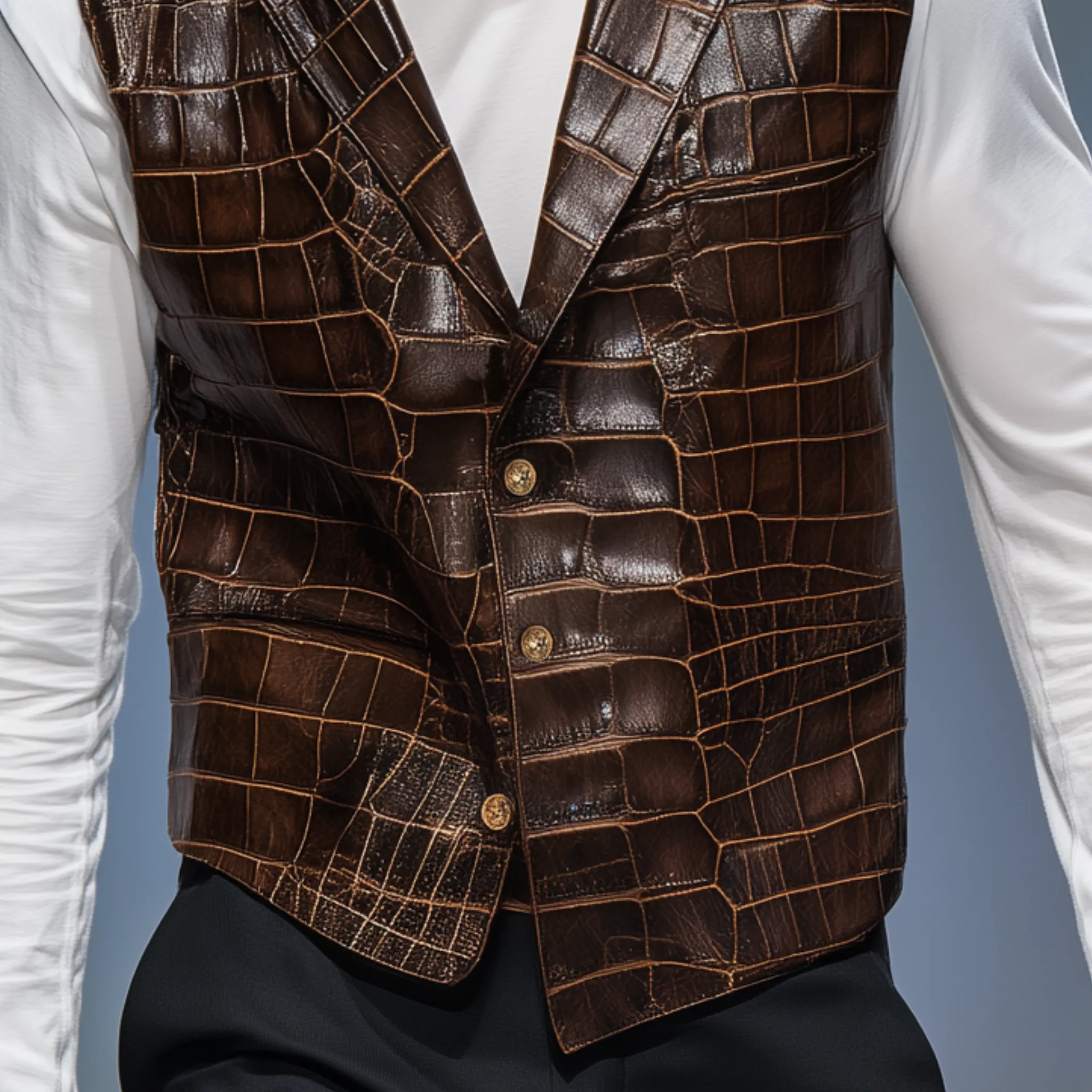 Men's Classic Retro Textured Leather Blazer Collar Single-breasted Slim Vest MTA0248H1K sold by Manly product image thumbnail 5