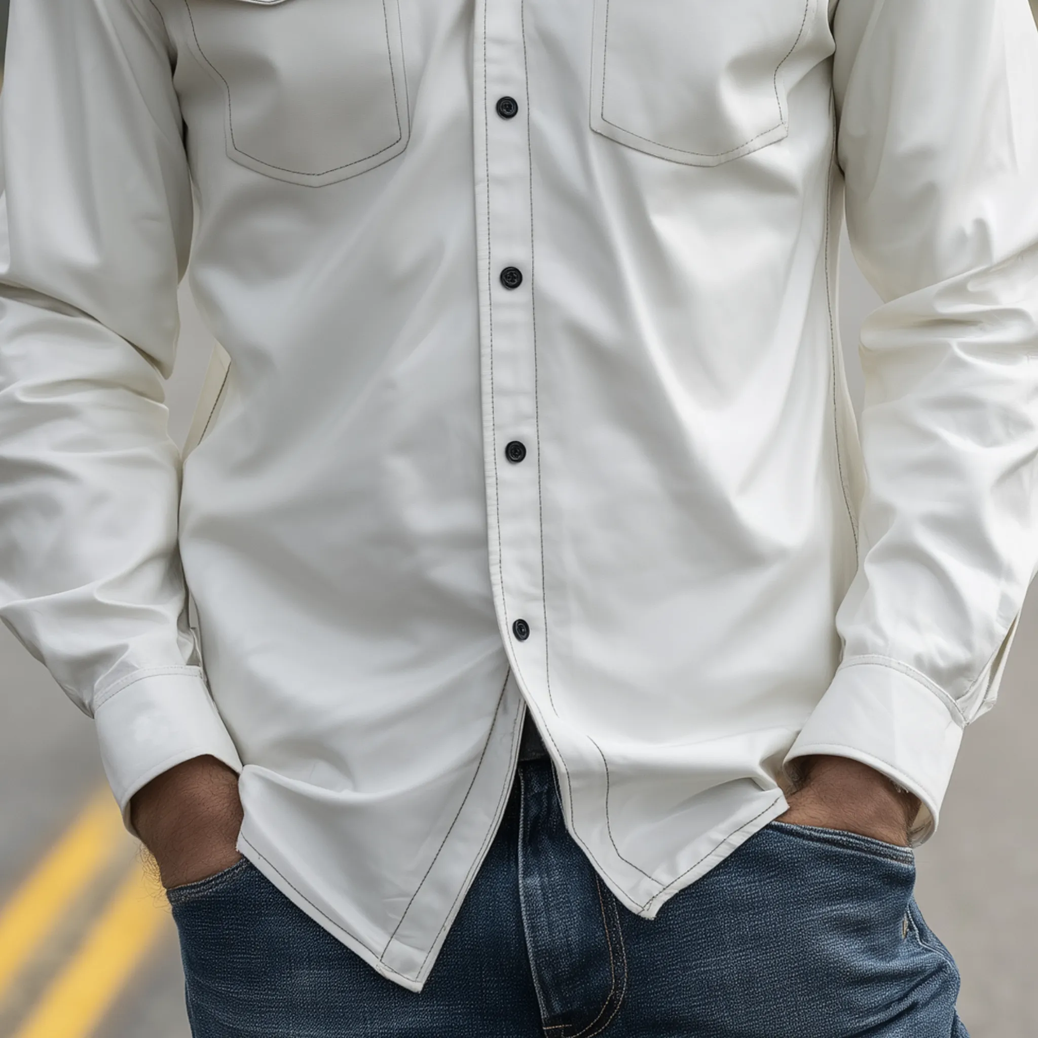 Men's Classic Casual PU Leather Lapel Long-sleeved Shirt MTA0232H6K sold by Manly product image thumbnail 4