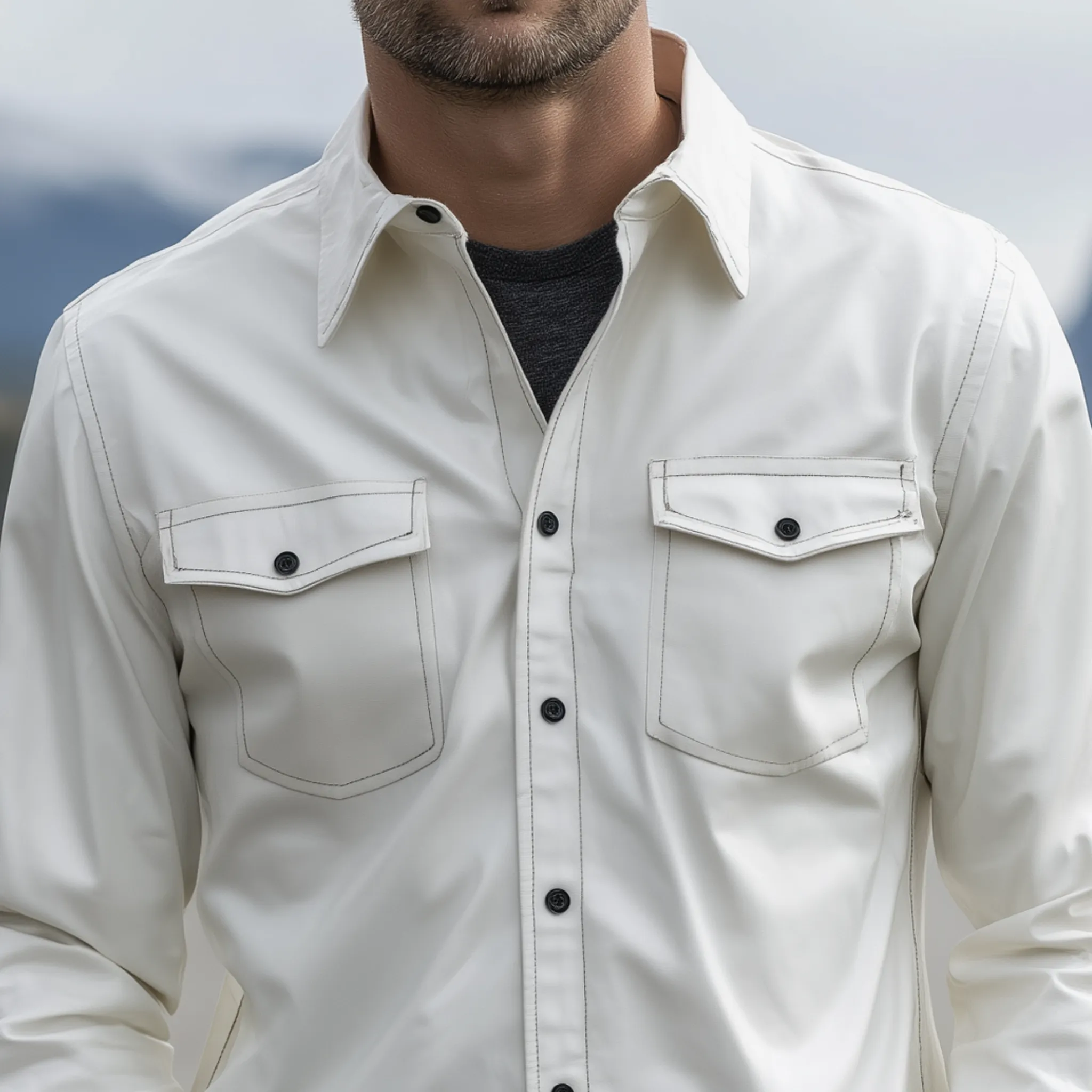 Men's Classic Casual PU Leather Lapel Long-sleeved Shirt MTA0232H6K sold by Manly product image thumbnail 3