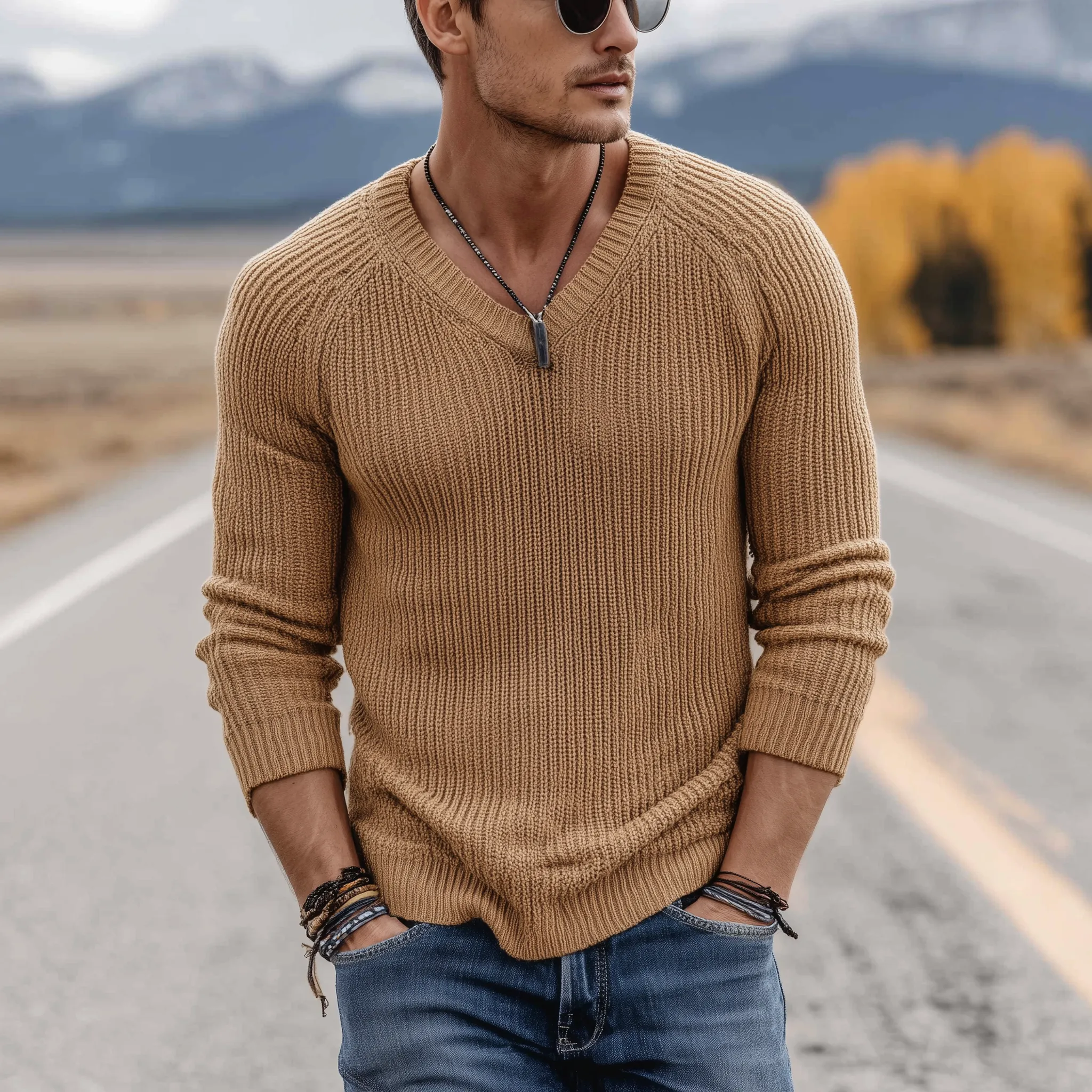 Men's Classic Casual V-Neck Slim Fit Thin Long Sleeve Sweater MTA0247H1K sold by Manly product image thumbnail 4