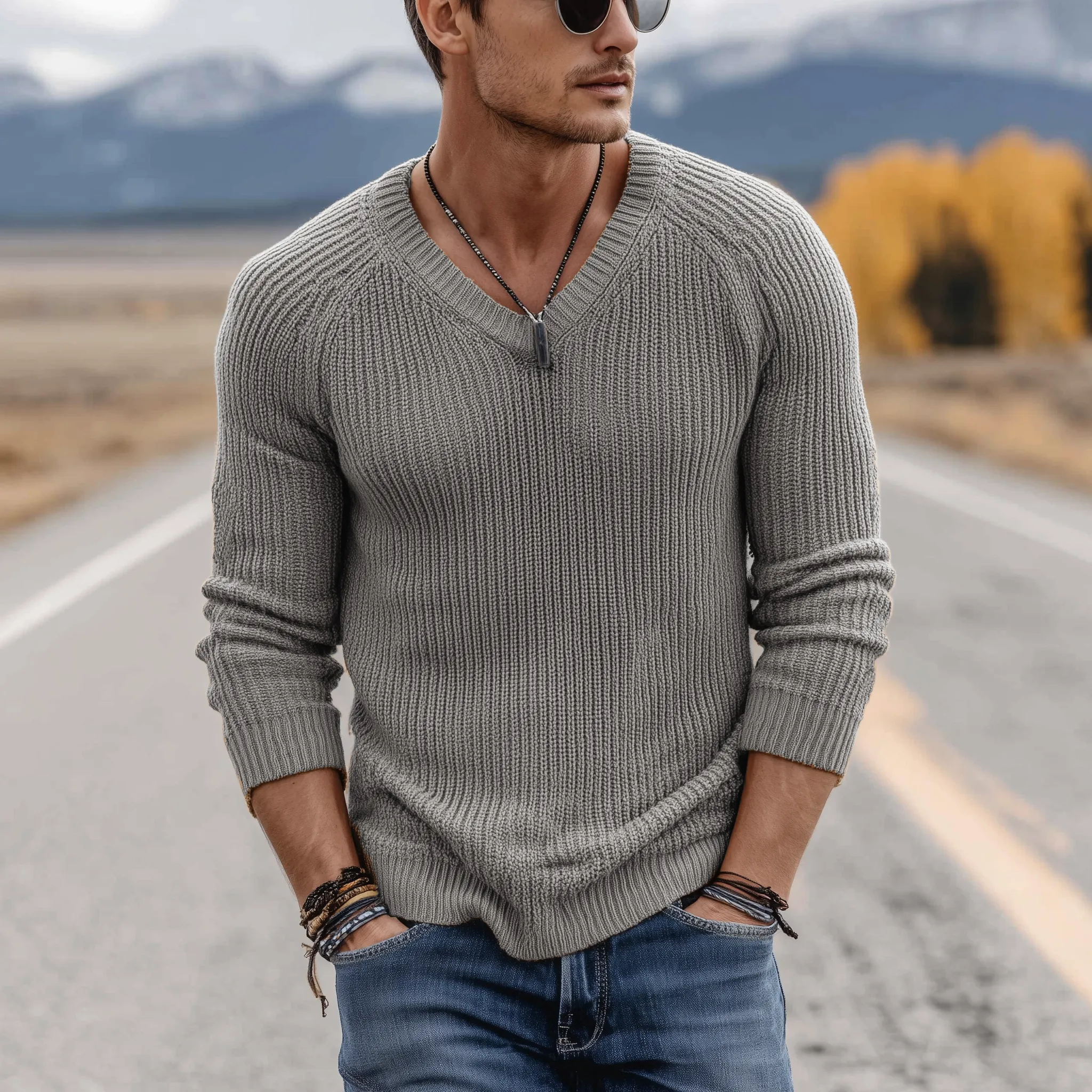 Men's Classic Casual V-Neck Slim Fit Thin Long Sleeve Sweater MTA0247H1K sold by Manly product image thumbnail 3
