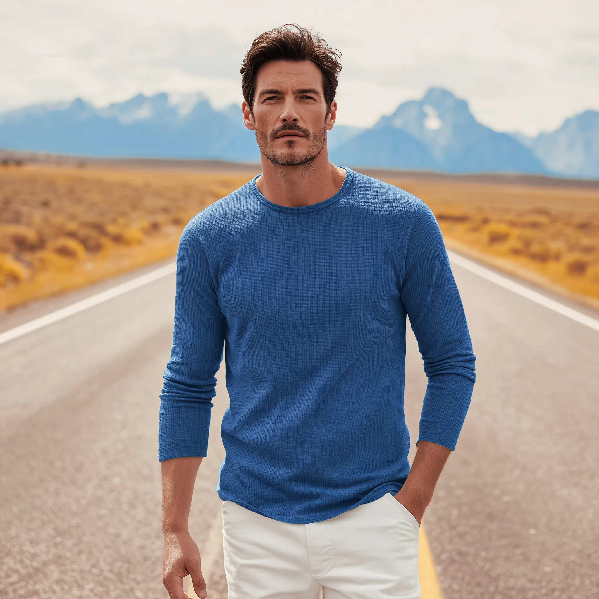 Men's Classic Casual Crew Neck Waffle Slim Fit Long Sleeve T-Shirt MTA0211H2K sold by Manly product image thumbnail 3